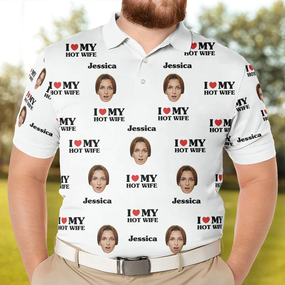 I Love My Hot Wife - Personalized Photo Polo Shirt - Image 2