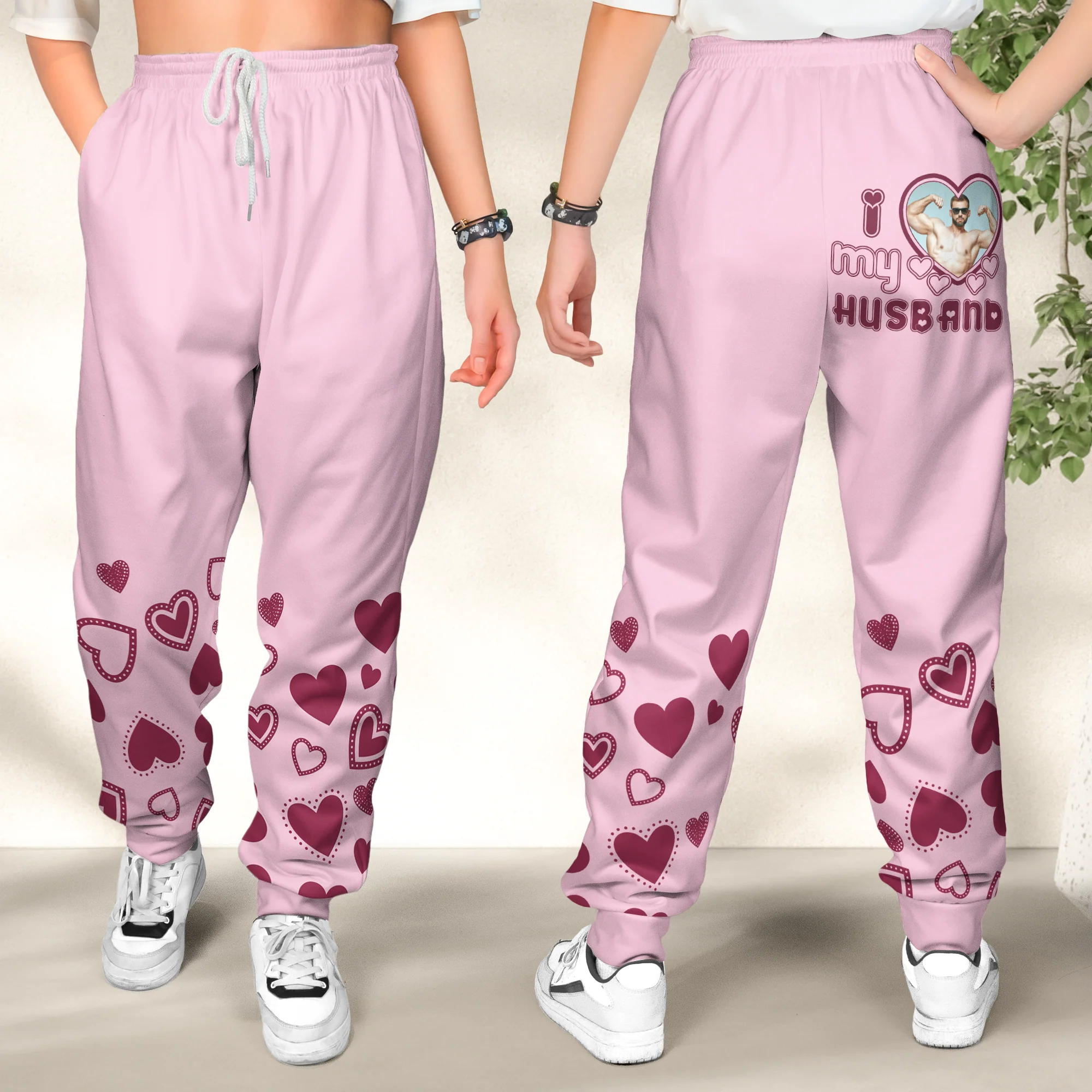 I Love My Husband/ Boyfriend/ Wife/ Girlfriend - Valentines Day Gifts For Couples - Personalized Photo Sweatpants - Image 2