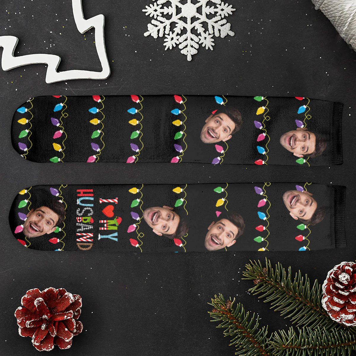 I Love My Husband - Personalized Photo Crew Socks - Image 7