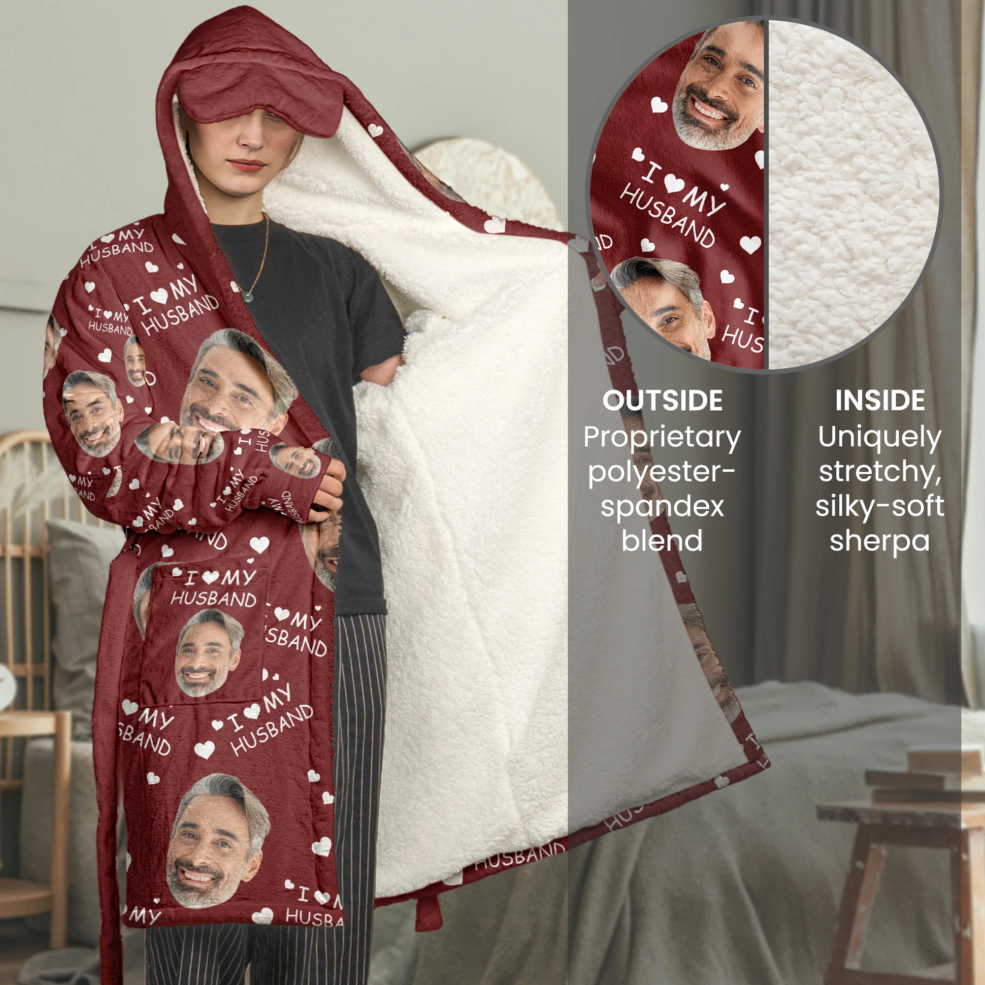 I Love My Husband - Personalized Photo Hooded Robe - Image 4