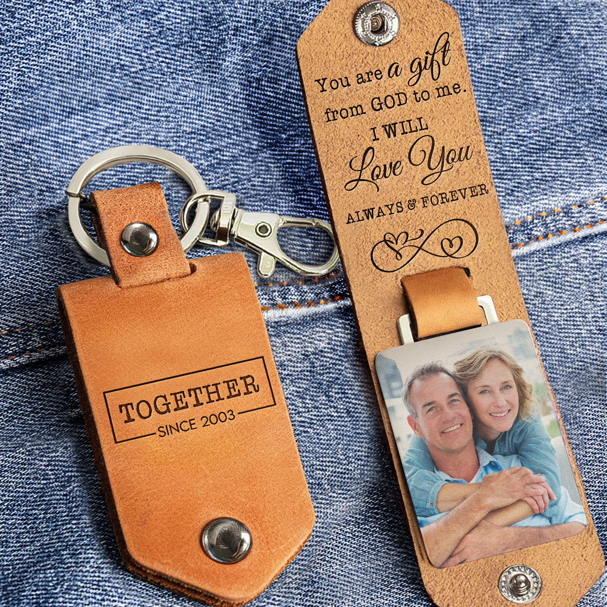 I Love You Always And Forever - Personalized Leather Photo Keychain - Image 2