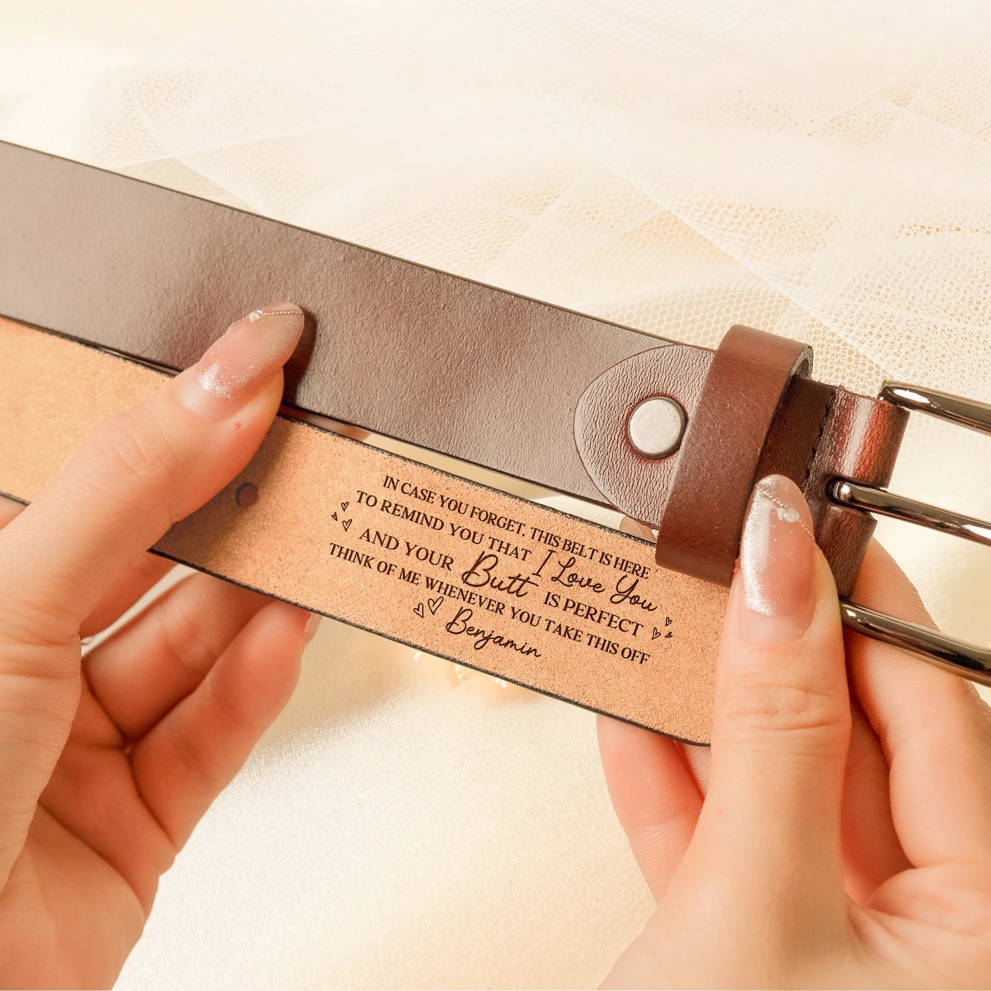 I Love You And Your Butt Is Perfect - Valentine's Day Gift For Wife - Personalized Women Leather Belt - Image 2