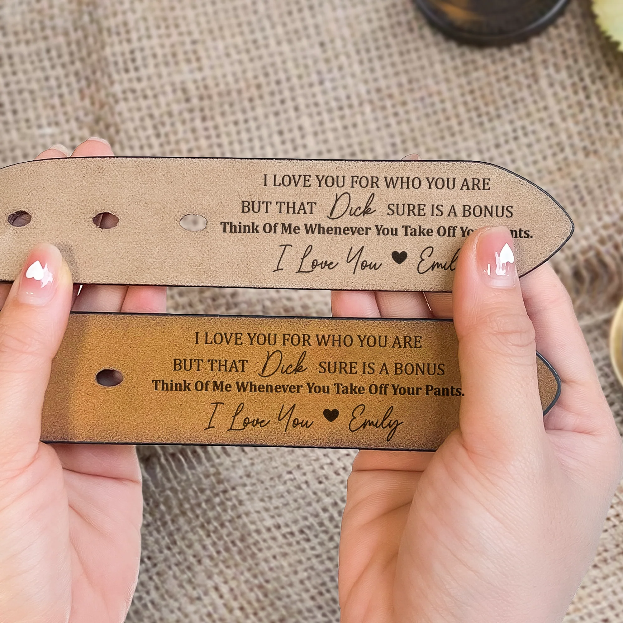 I Love You For Who You Are But That Sure Is A Bonus - Personalized Engraved Leather Belt - Gift For Husband - Image 5
