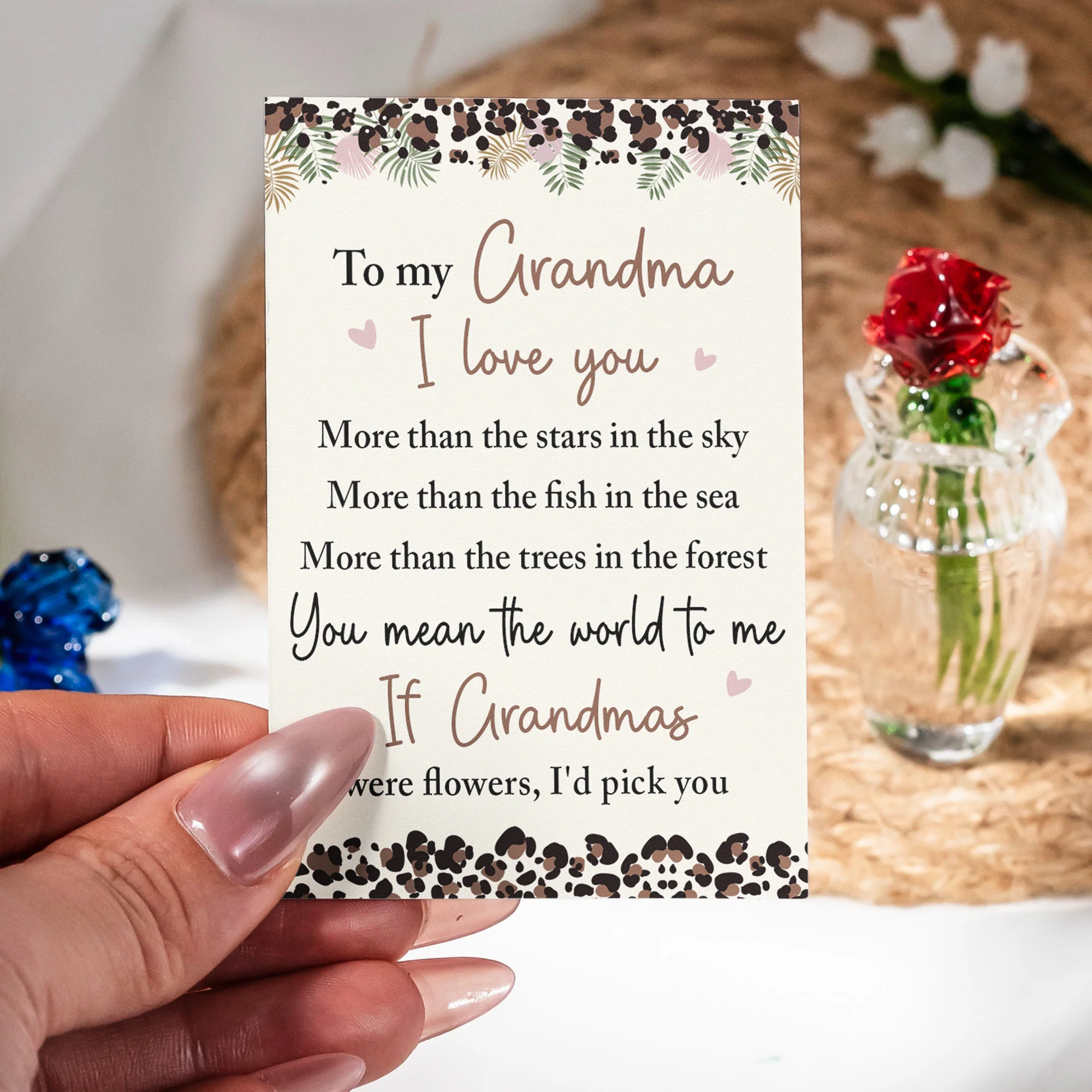 I Love You Gift For Her Grandma, Mom, Sister - Glass Flowers Bouquet With Custom Card - Image 3
