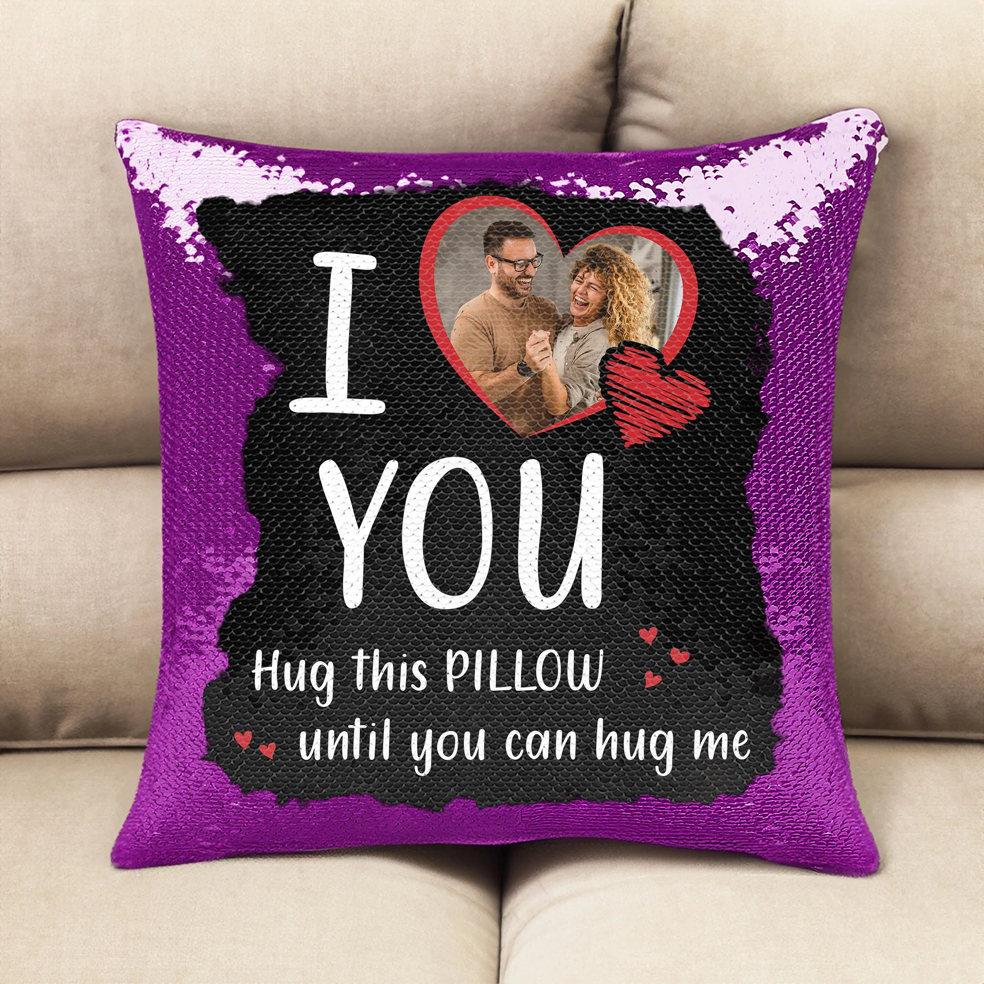 I Love You, Hug This Pillow - Custom Sequin Photo Pillow - Image 2