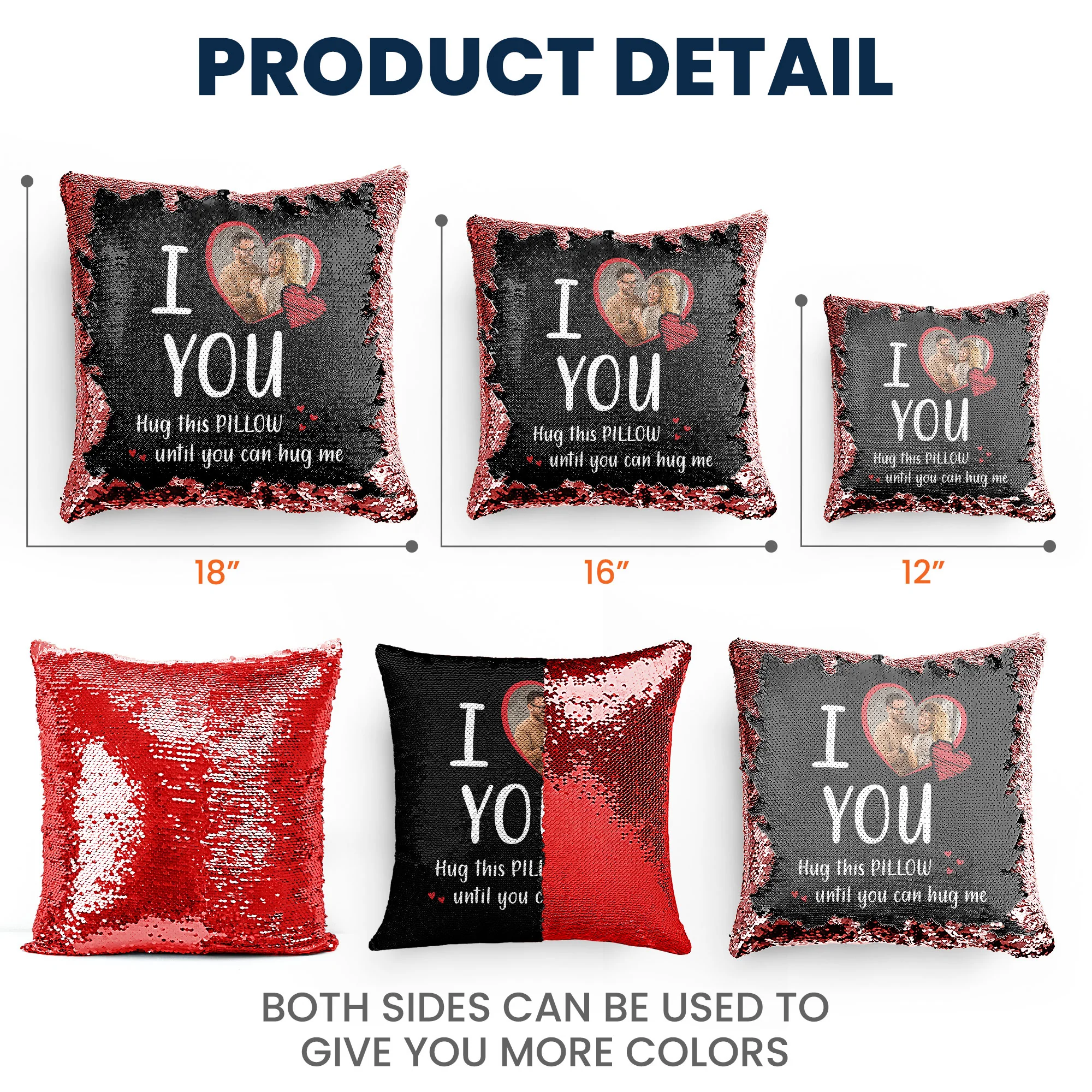 I Love You, Hug This Pillow - Custom Sequin Photo Pillow - Image 9