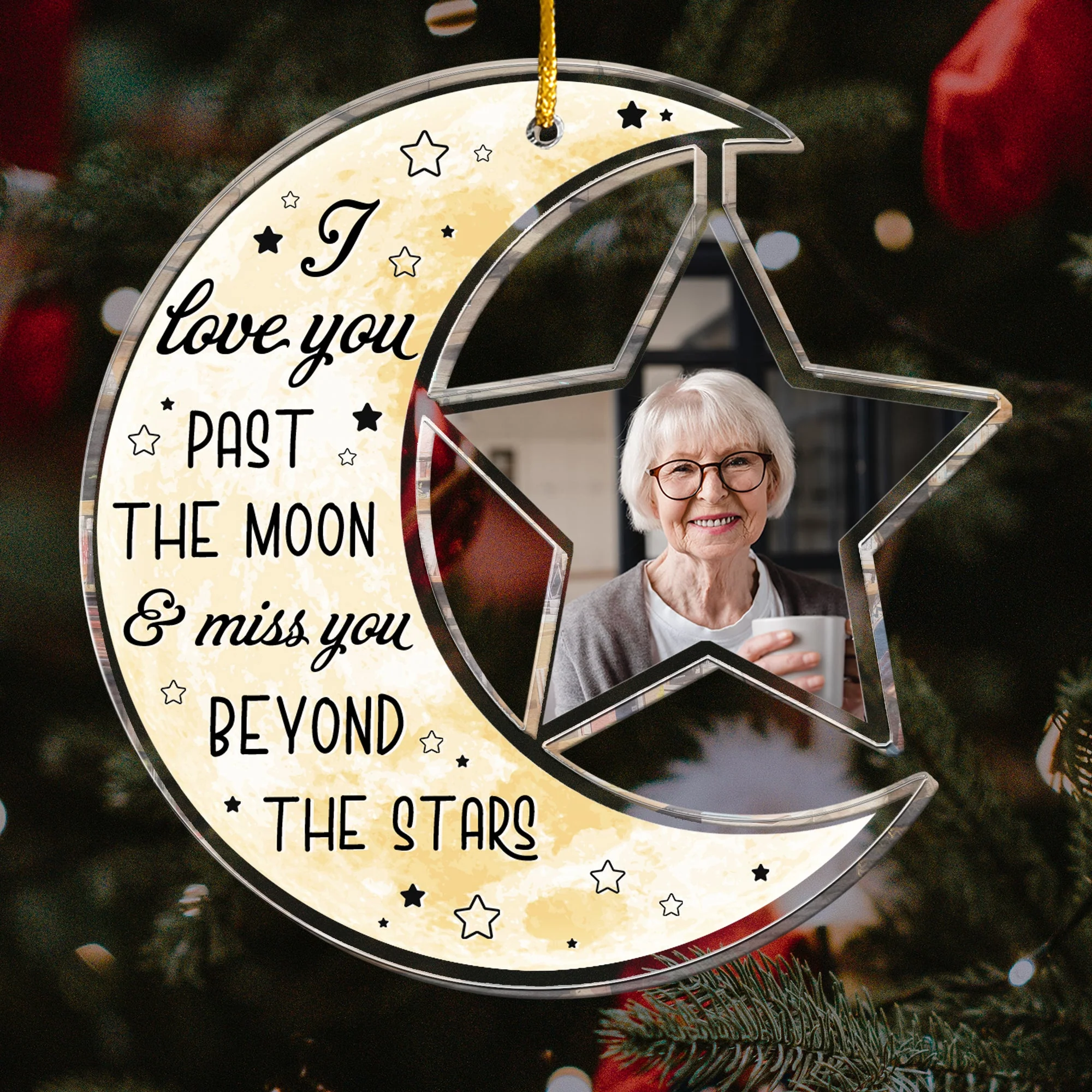 I Love You Pass The Moon And Miss You - Personalized Acrylic Photo Ornament - Image 2