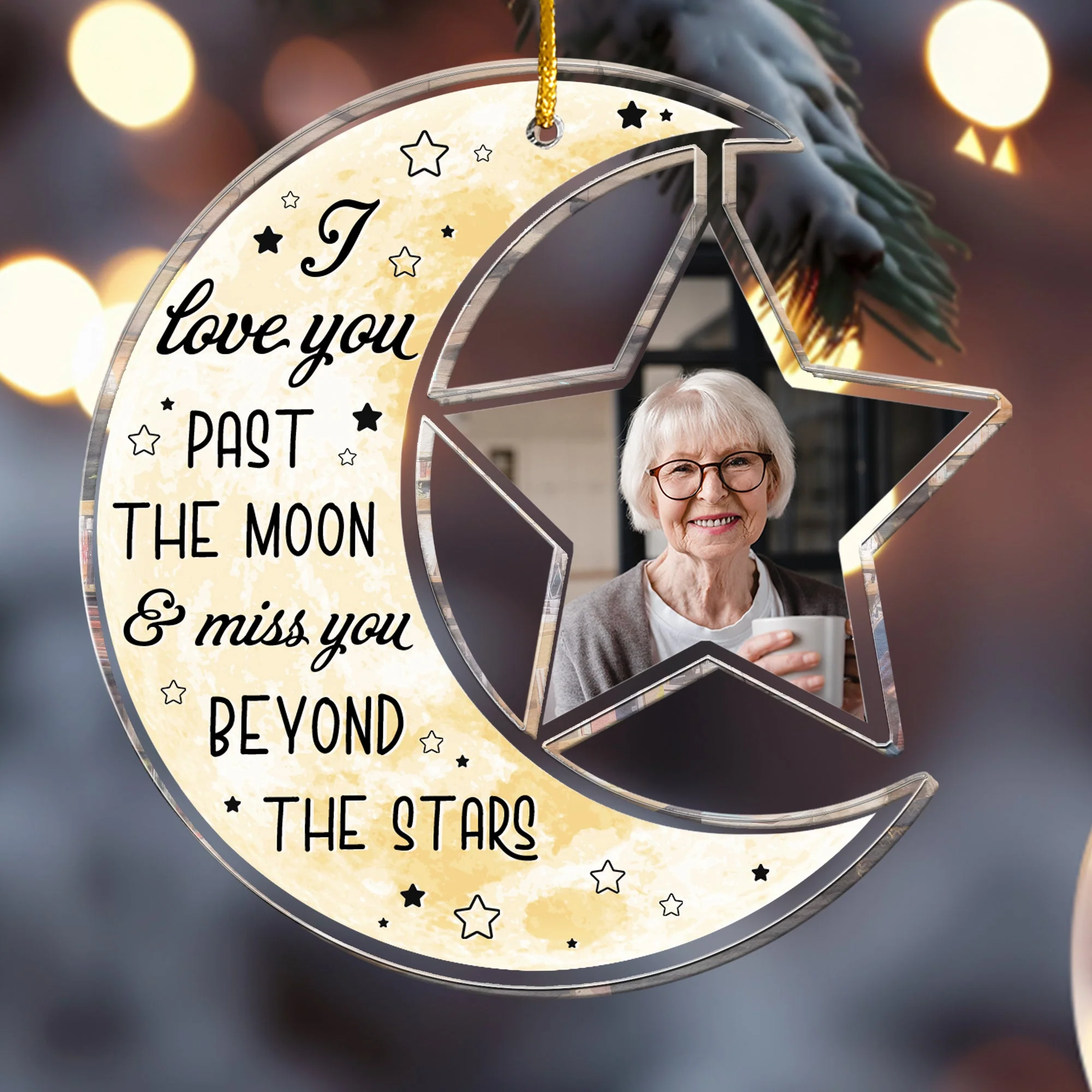 I Love You Pass The Moon And Miss You - Personalized Acrylic Photo Ornament - Image 4