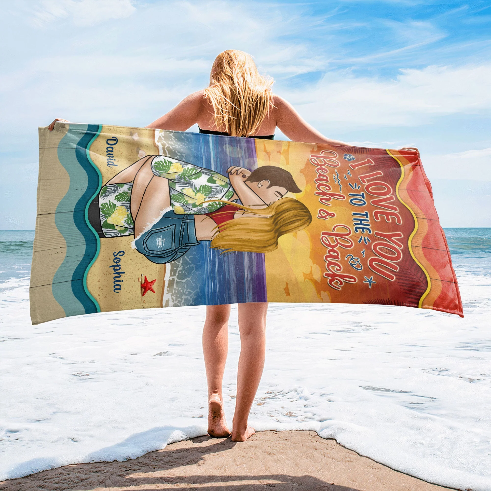 I Love You To The Beach And Back Couples - Personalized Beach Towel - Image 5