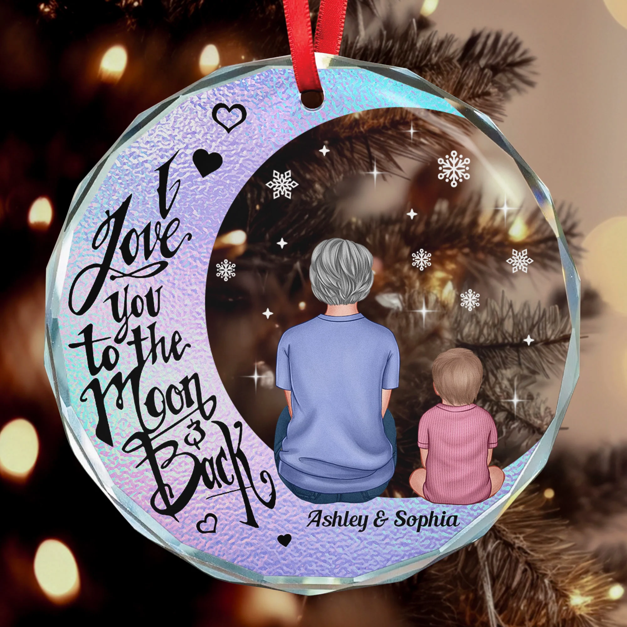 I Love You To The Moon And Back Christmas Hologram Style Ornament - Personalized Glass Ornament - Image 3