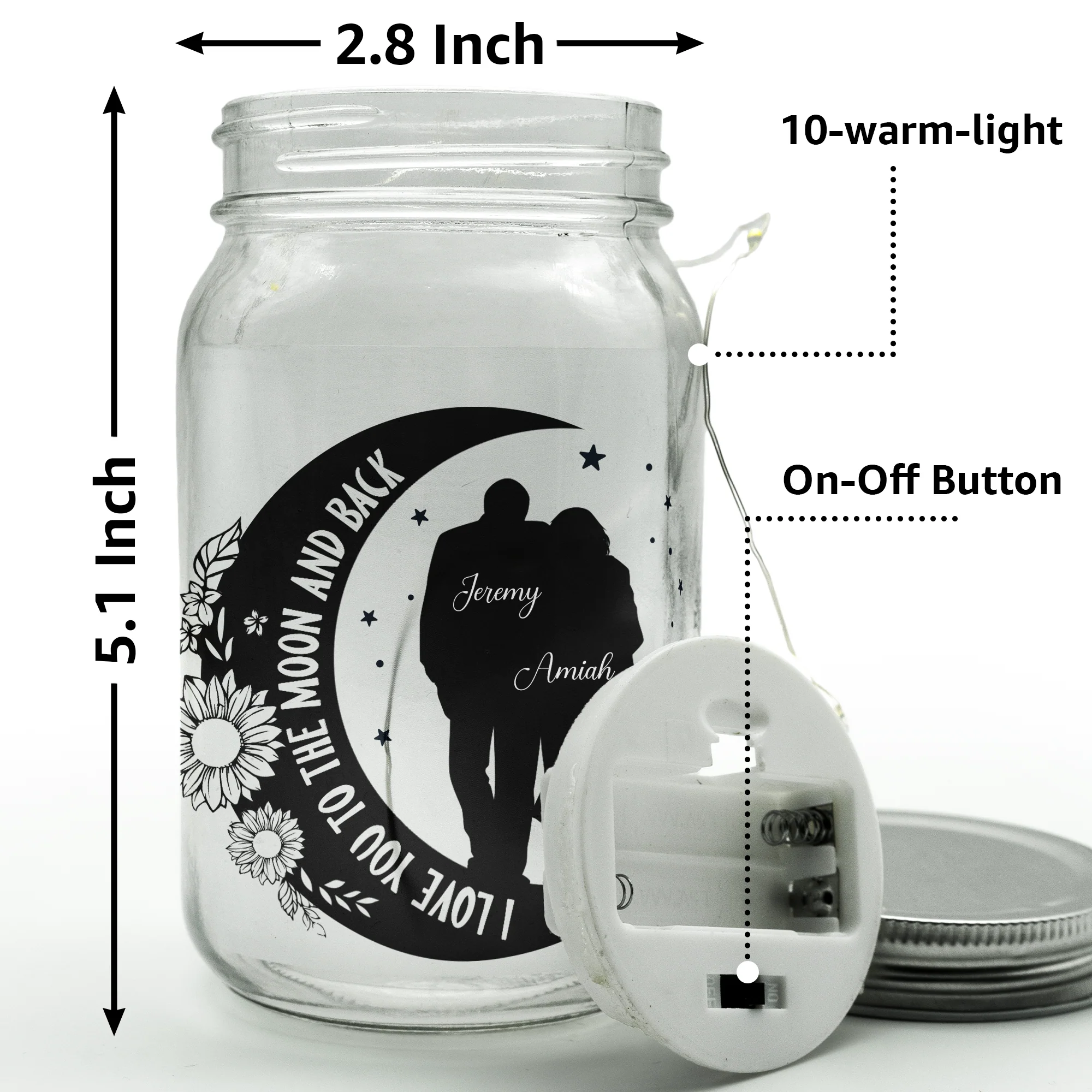 I Love You To The Moon And Back Couple Gift - Personalized Mason Jar Light - Image 3