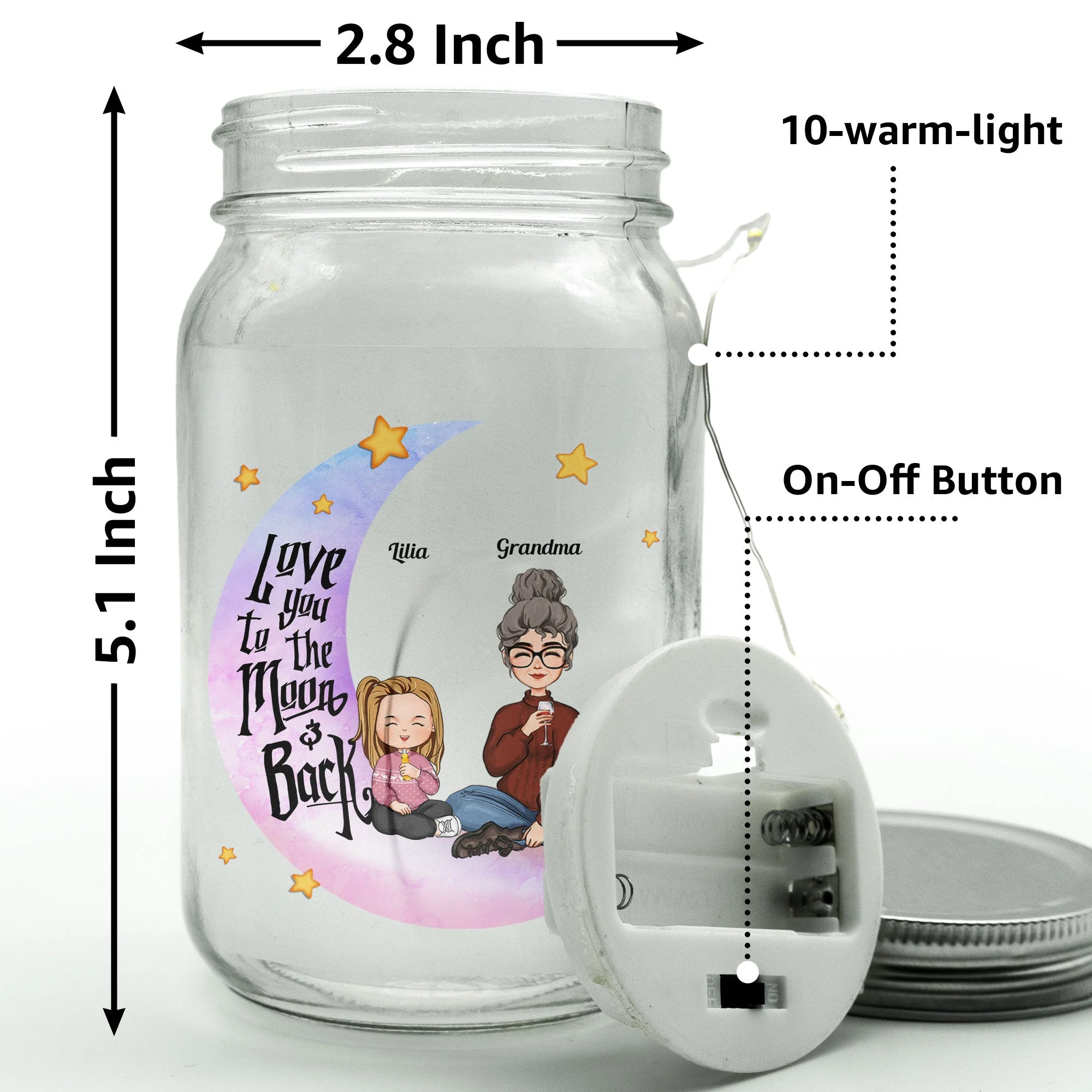 I Love You To The Moon And Back Kid - Personalized Mason Jar Light - Image 4