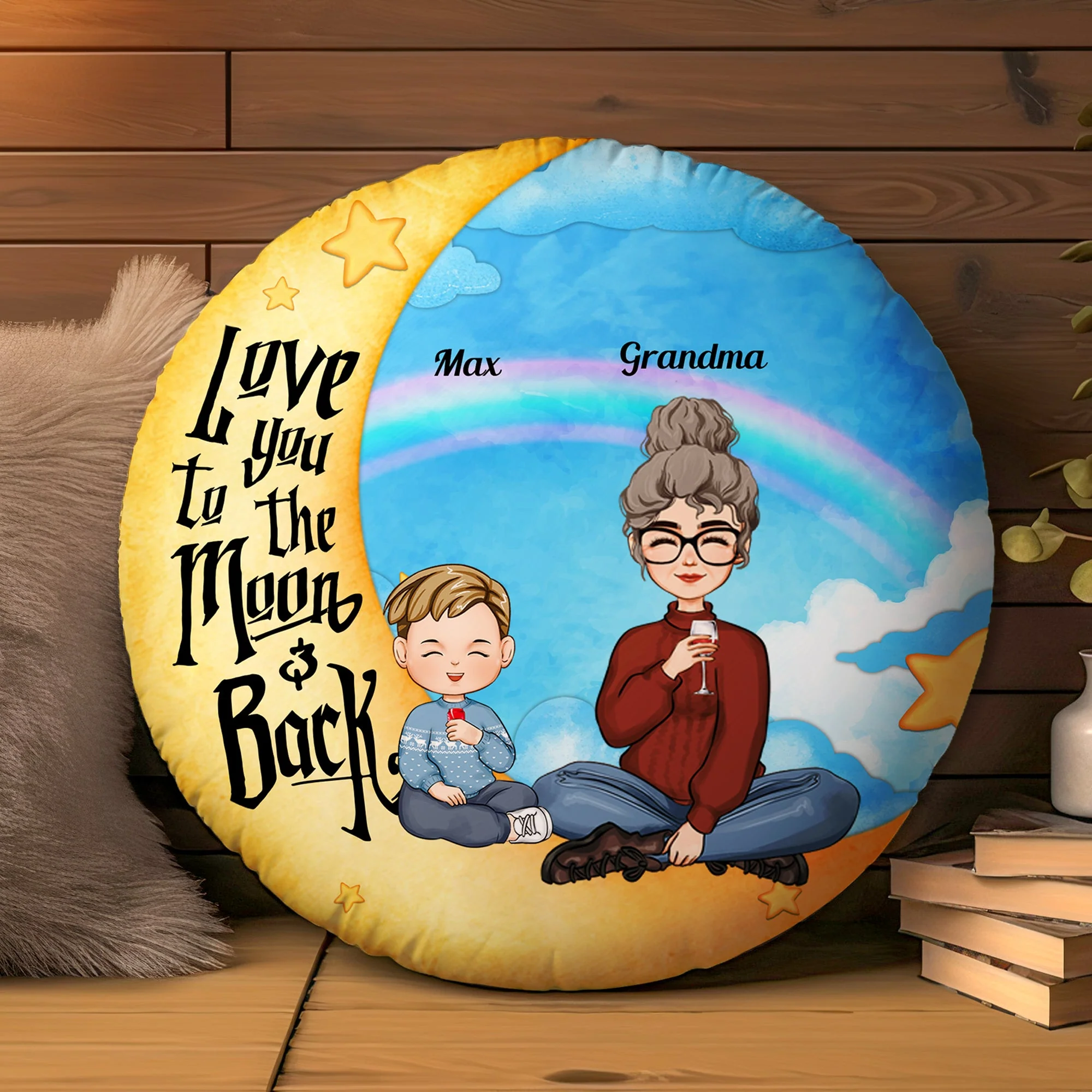 I Love You To The Moon And Back Kid - Personalized Round Pillow - Image 2