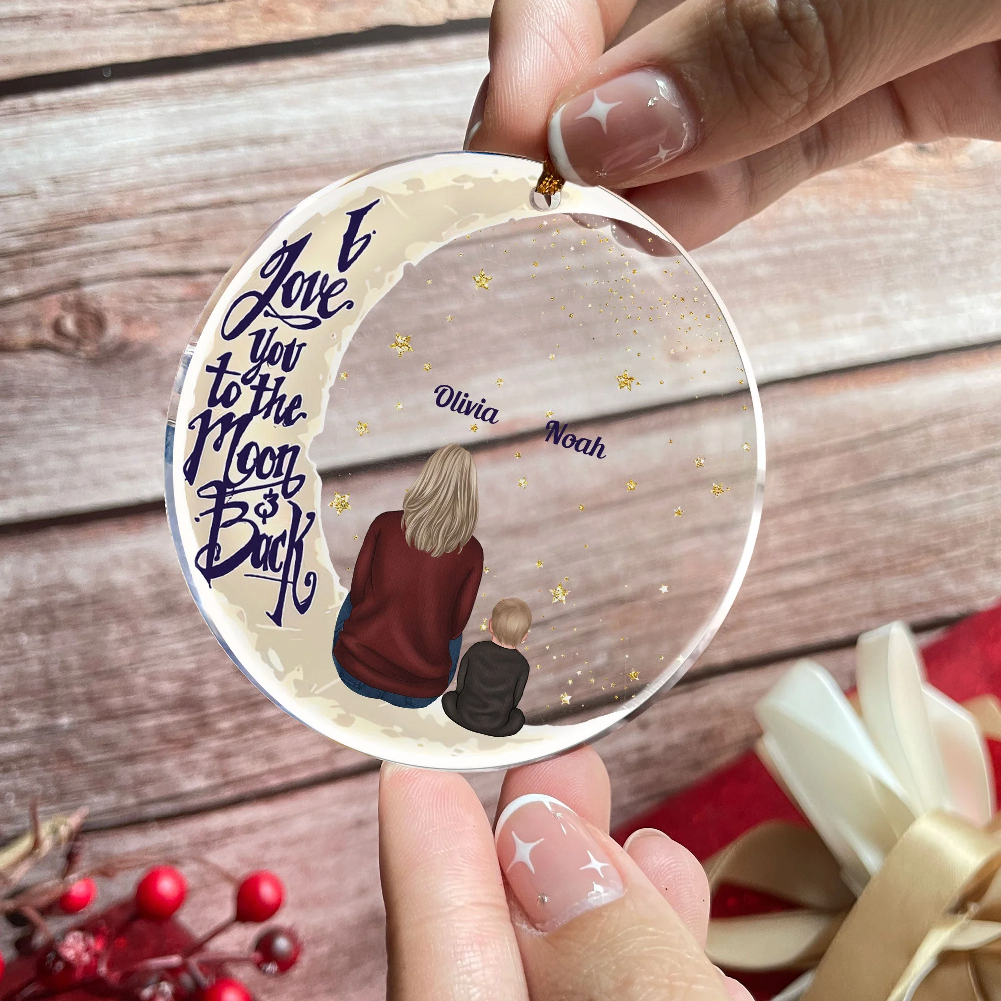 I Love You To The Moon And Back - Personalized Circle Acrylic Ornament - Image 2