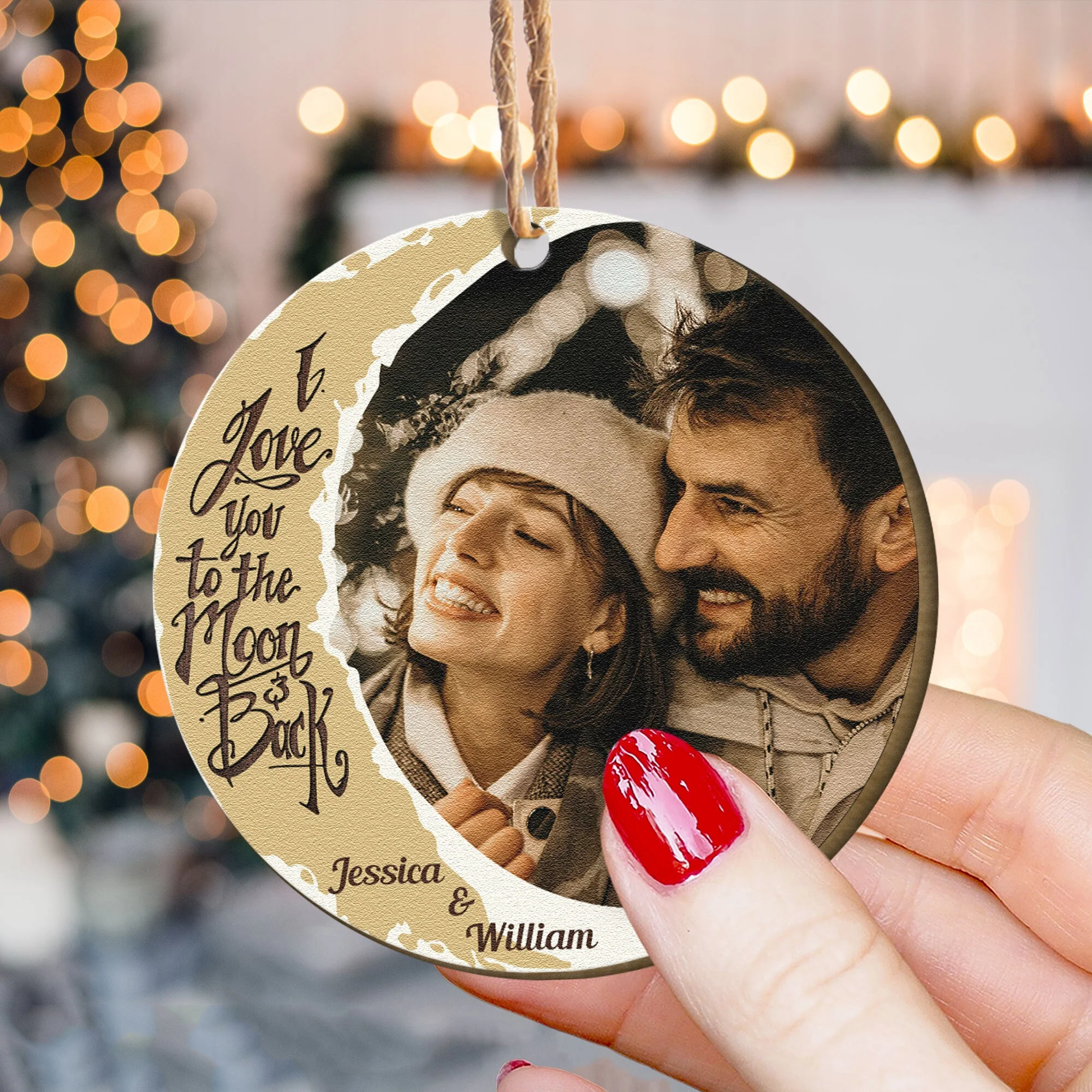 I Love You To The Moon And Back - Personalized Wooden Circle Ornament - Image 2