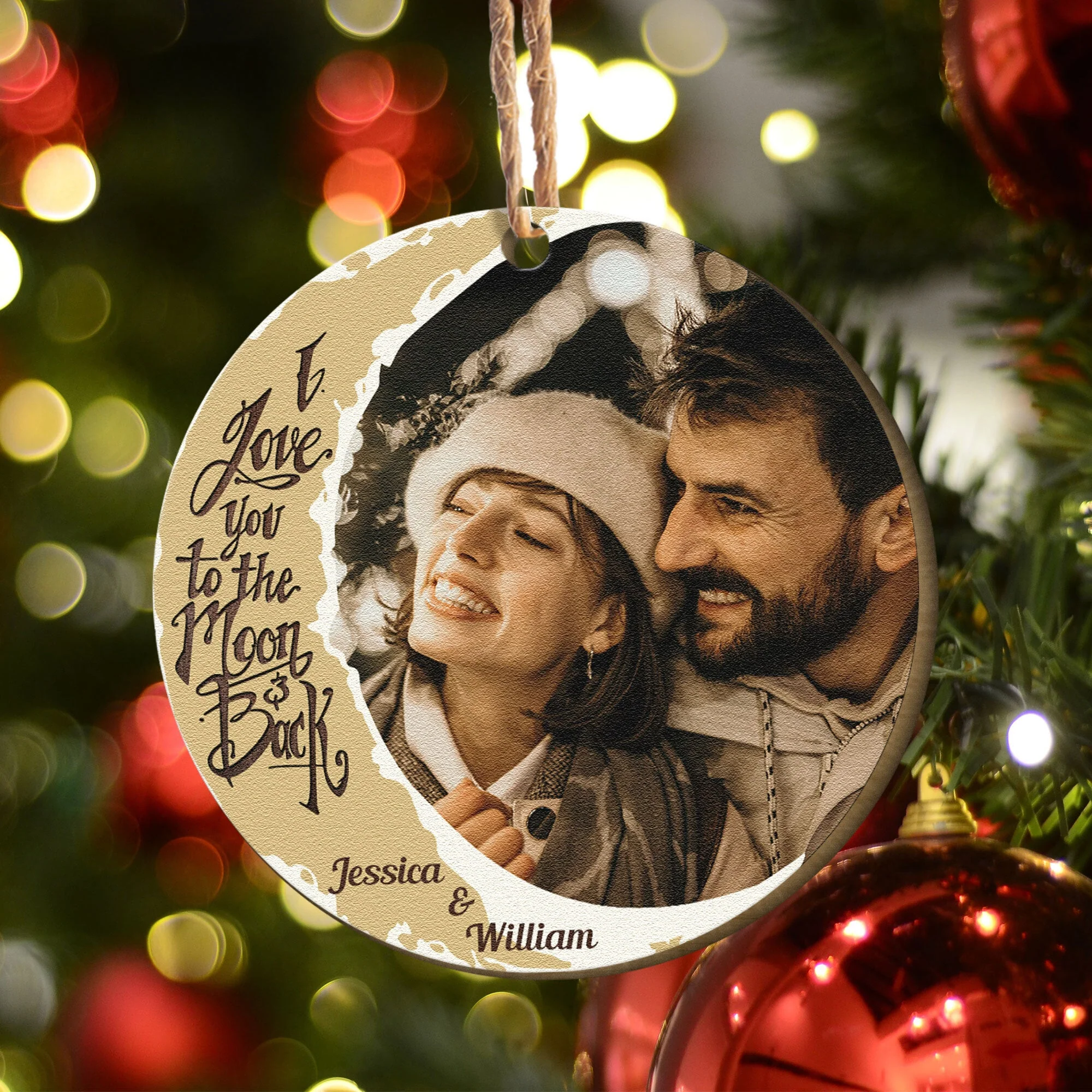 I Love You To The Moon And Back - Personalized Wooden Circle Ornament - Image 3