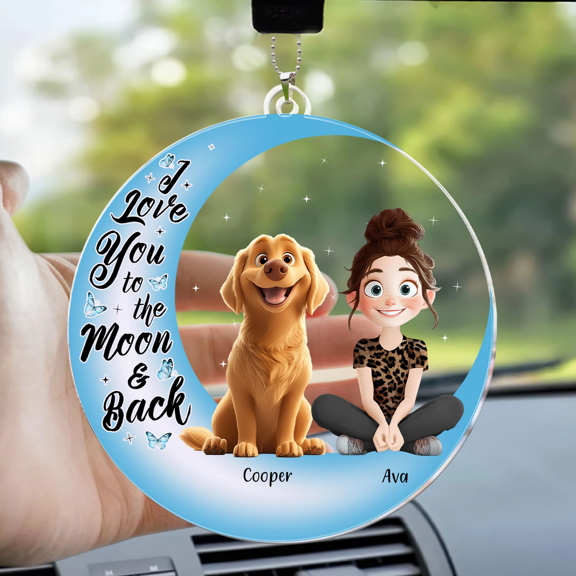 I Love You To The Moon & Back - New Pet - Personalized Rear View Mirror Accessory - Image 3