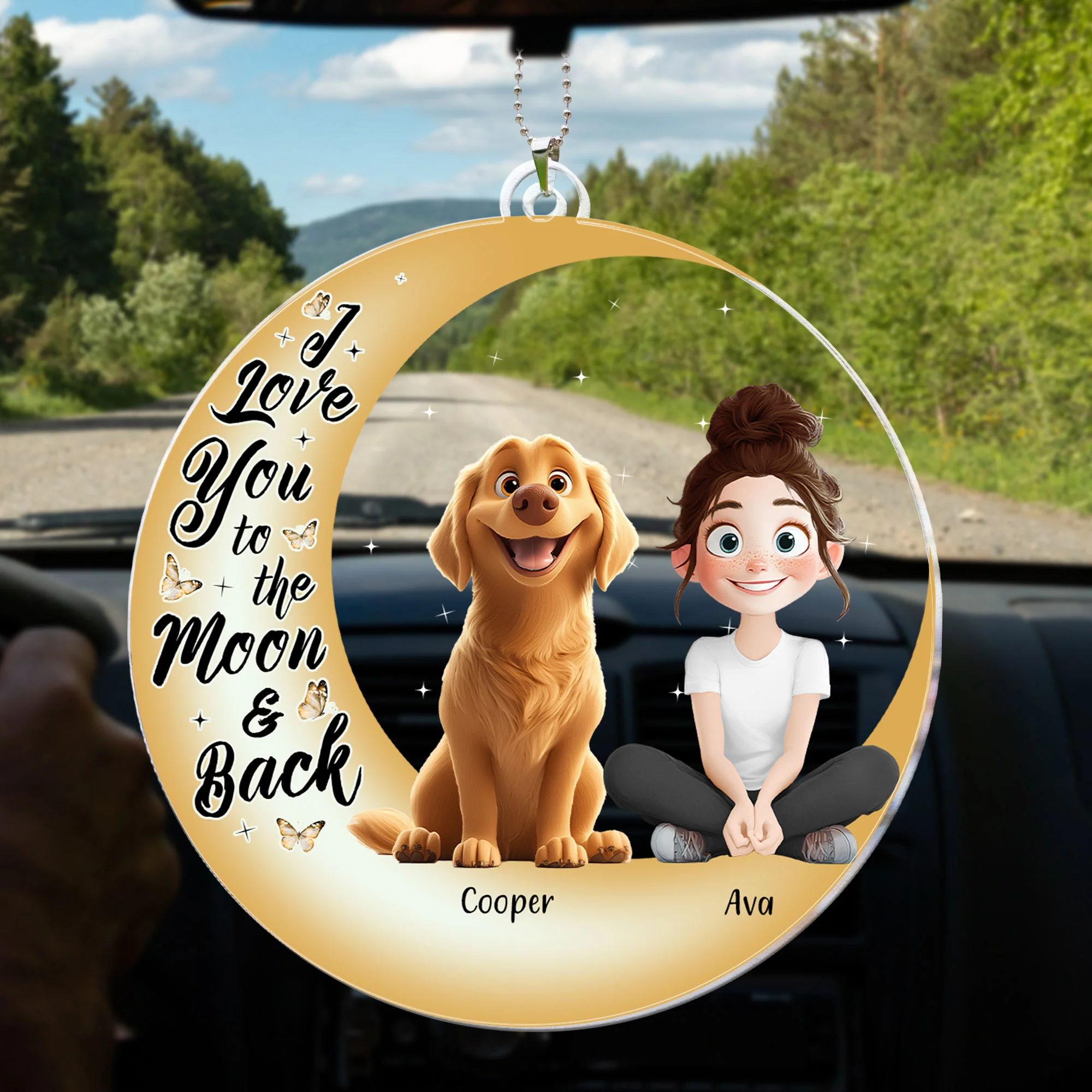 I Love You To The Moon & Back - New Pet - Personalized Rear View Mirror Accessory - Image 4