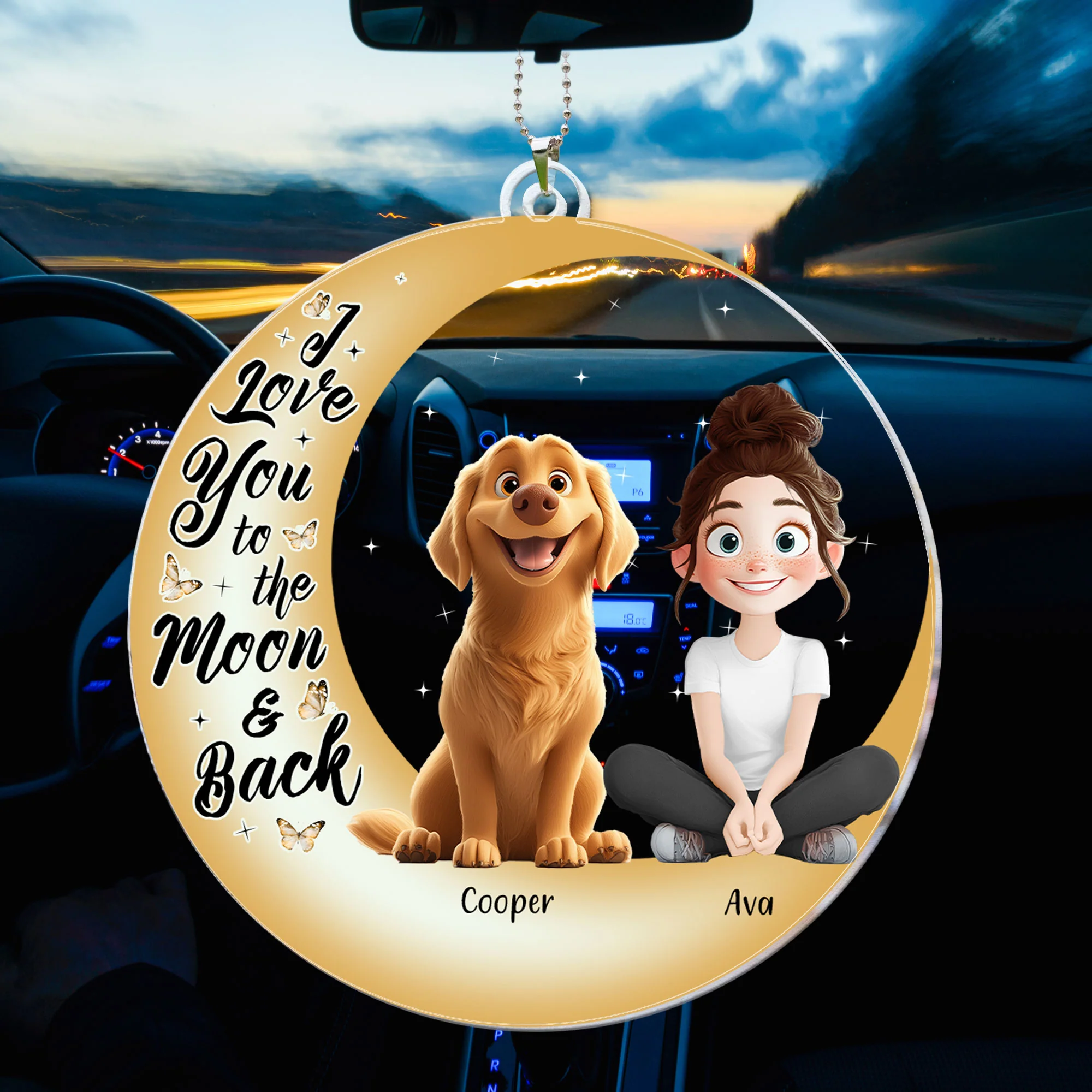 I Love You To The Moon & Back - New Pet - Personalized Rear View Mirror Accessory - Image 5