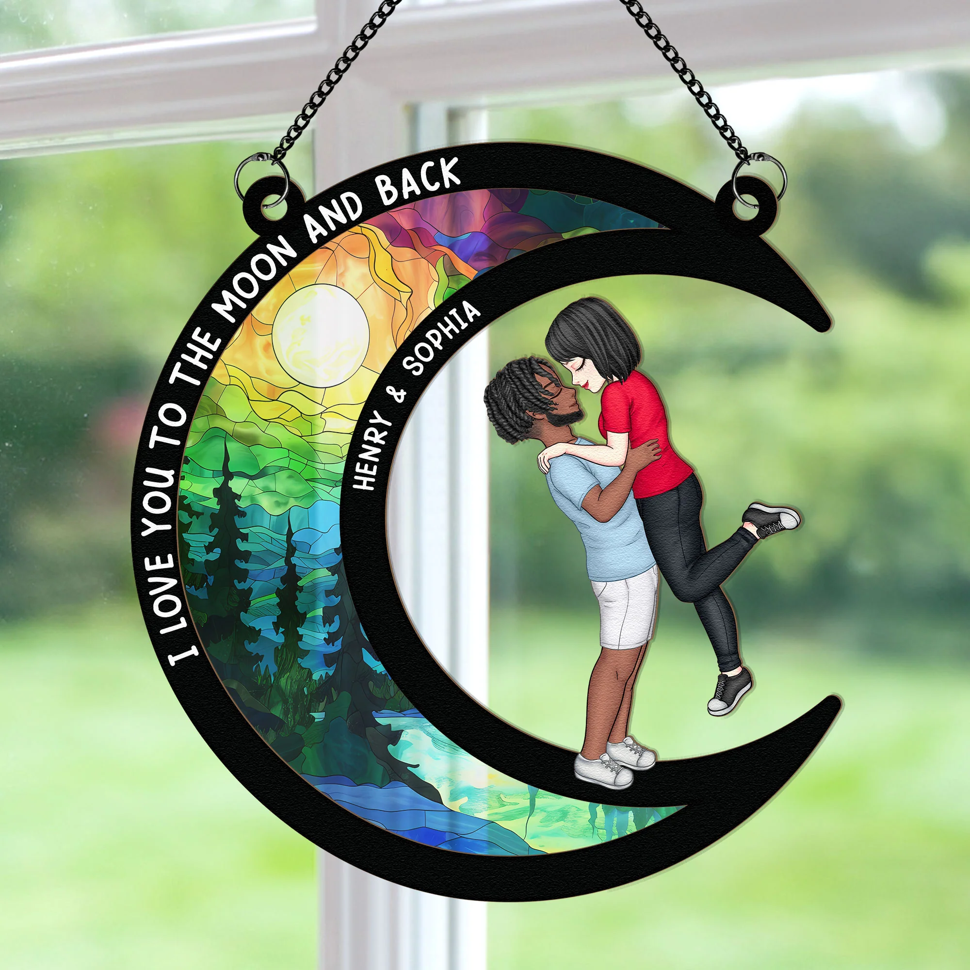 I Love You To The Moon & Back - Personalized Window Hanging Suncatcher Ornament - Image 2