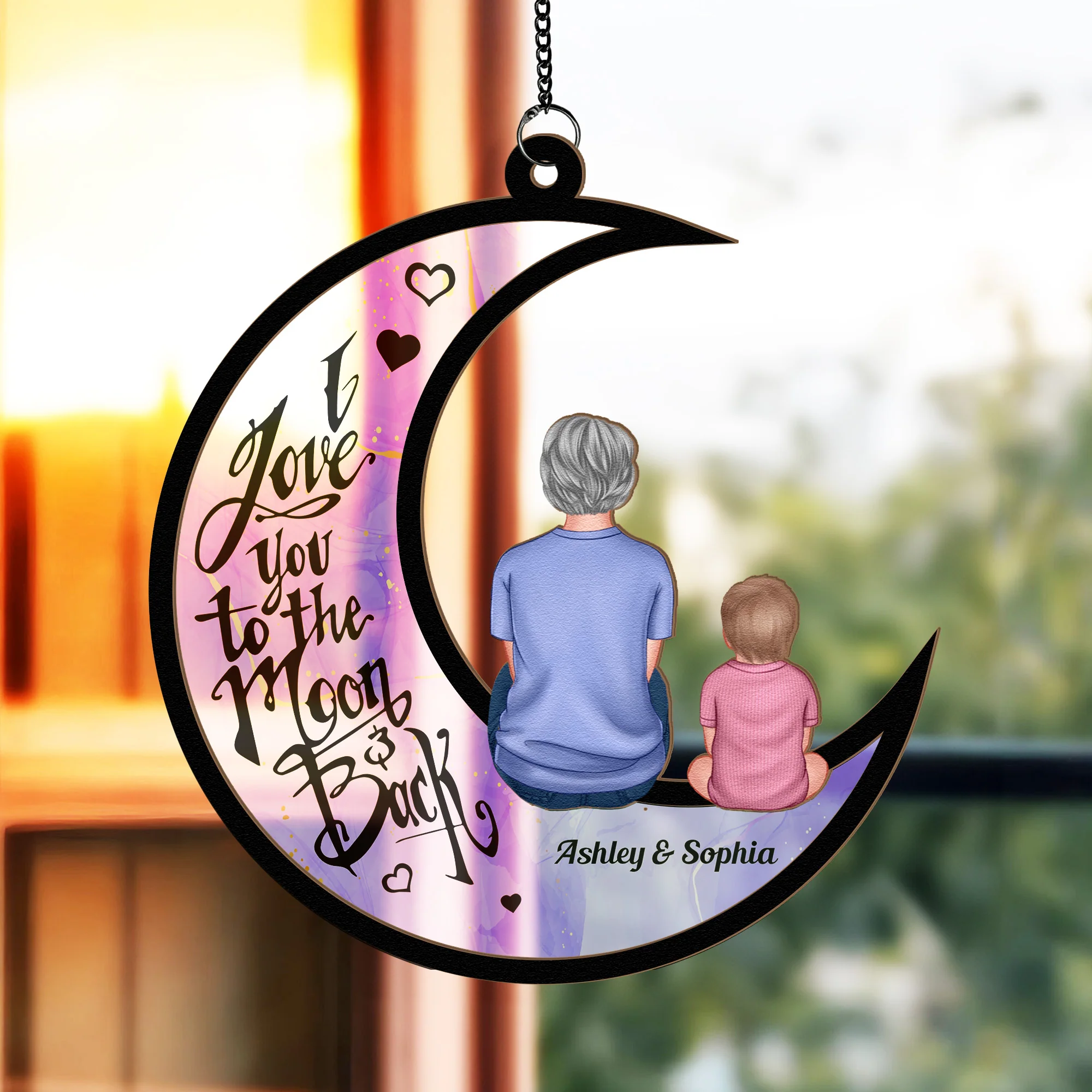 I Love You To The Moon & Back - Personalized Window Hanging Suncatcher Ornament - Image 2