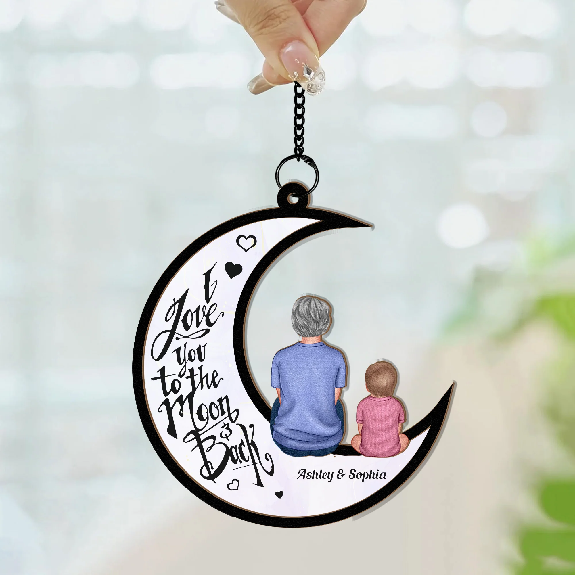 I Love You To The Moon & Back - Personalized Window Hanging Suncatcher Ornament - Image 5