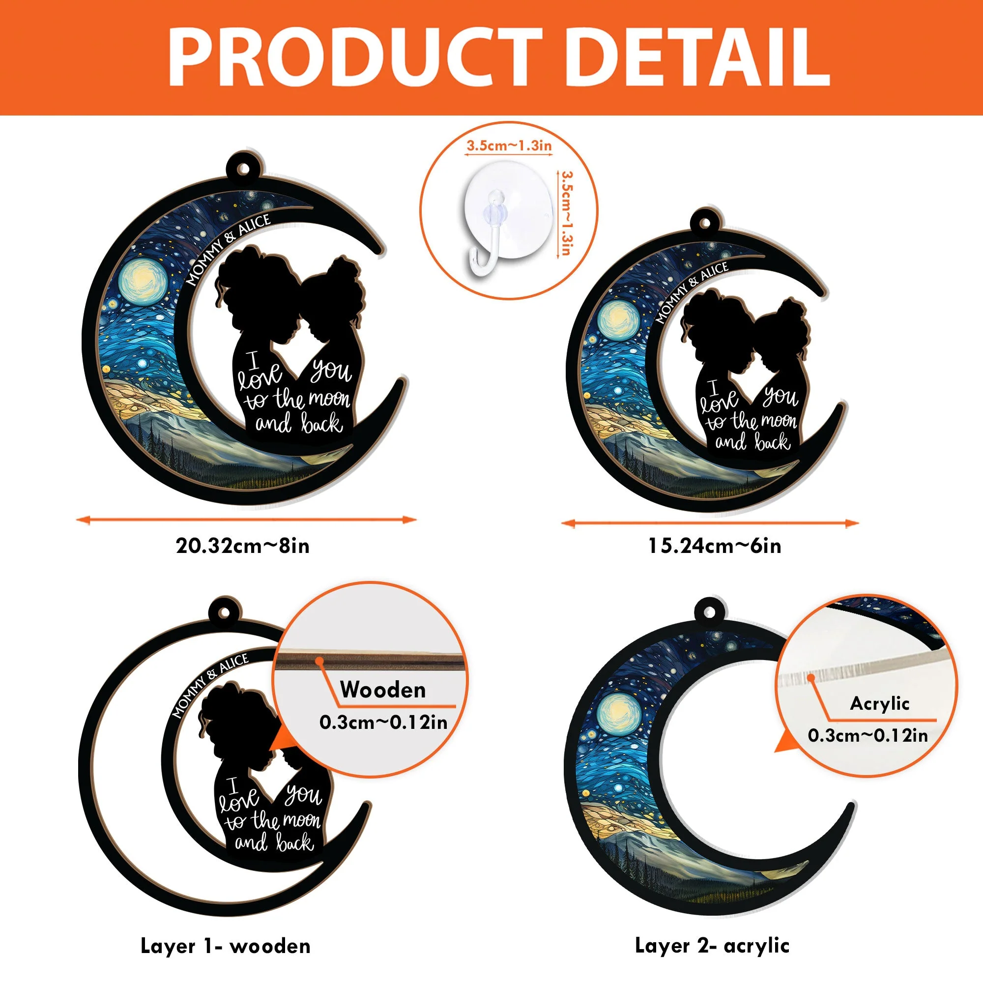 I Love You To The Moon & Back - Personalized Window Hanging Suncatcher Ornament - Image 5