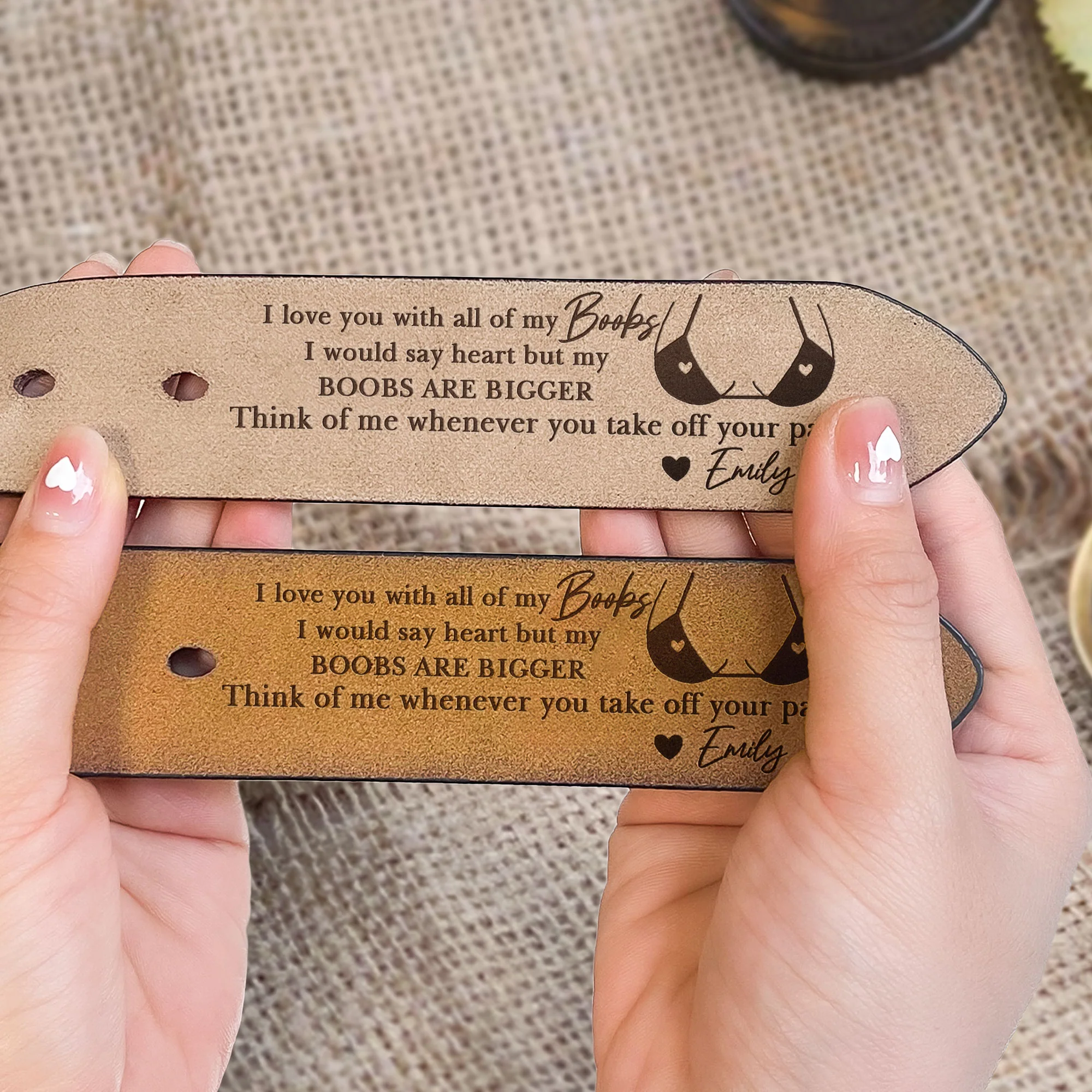 I Love You With All Of My Boobs - Personalized Engraved Leather Belt - Image 7