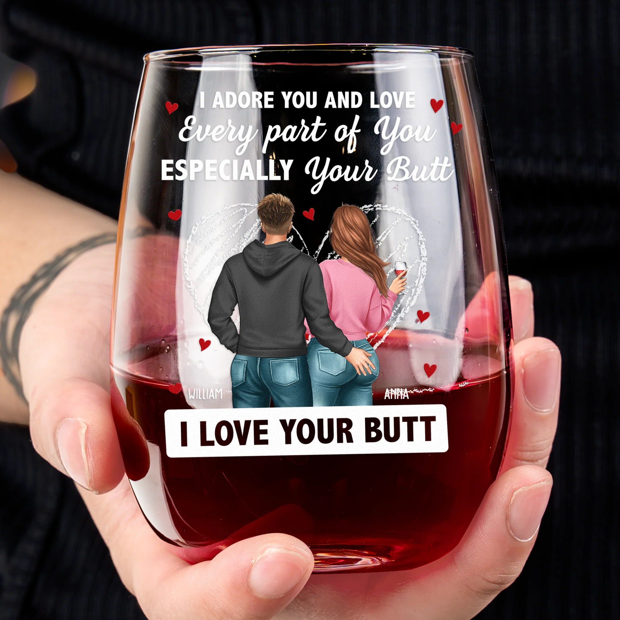 I Love Your Butt Anniversary - Naughty & Funny Valentines Day Gifts For Wife - Personalized Stemless Wine Glass - Image 4