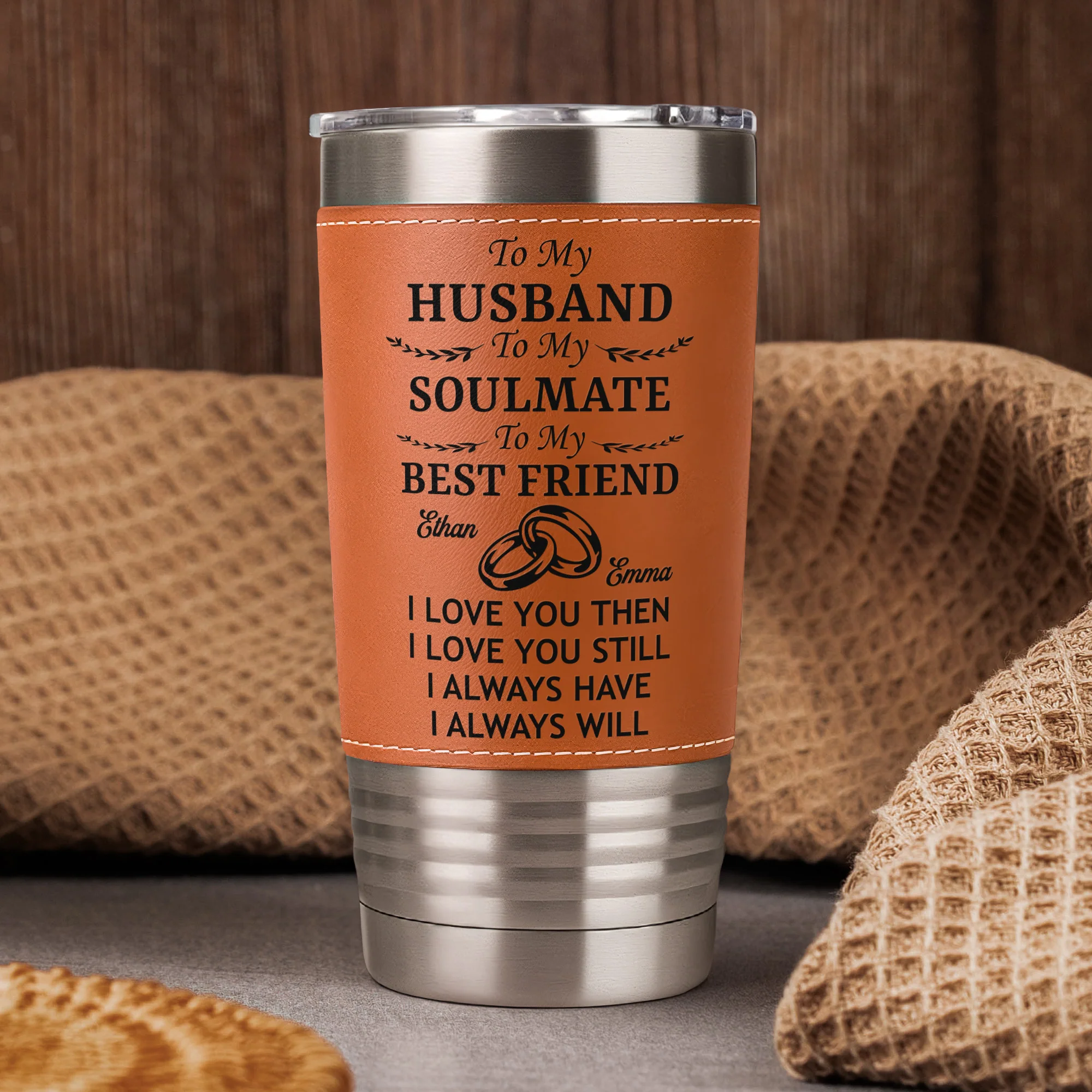 I Loved You Then I Love You Still Valentine's Day Anniversary Gift - Personalized 20oz Leather Wrapped Tumbler - Image 2