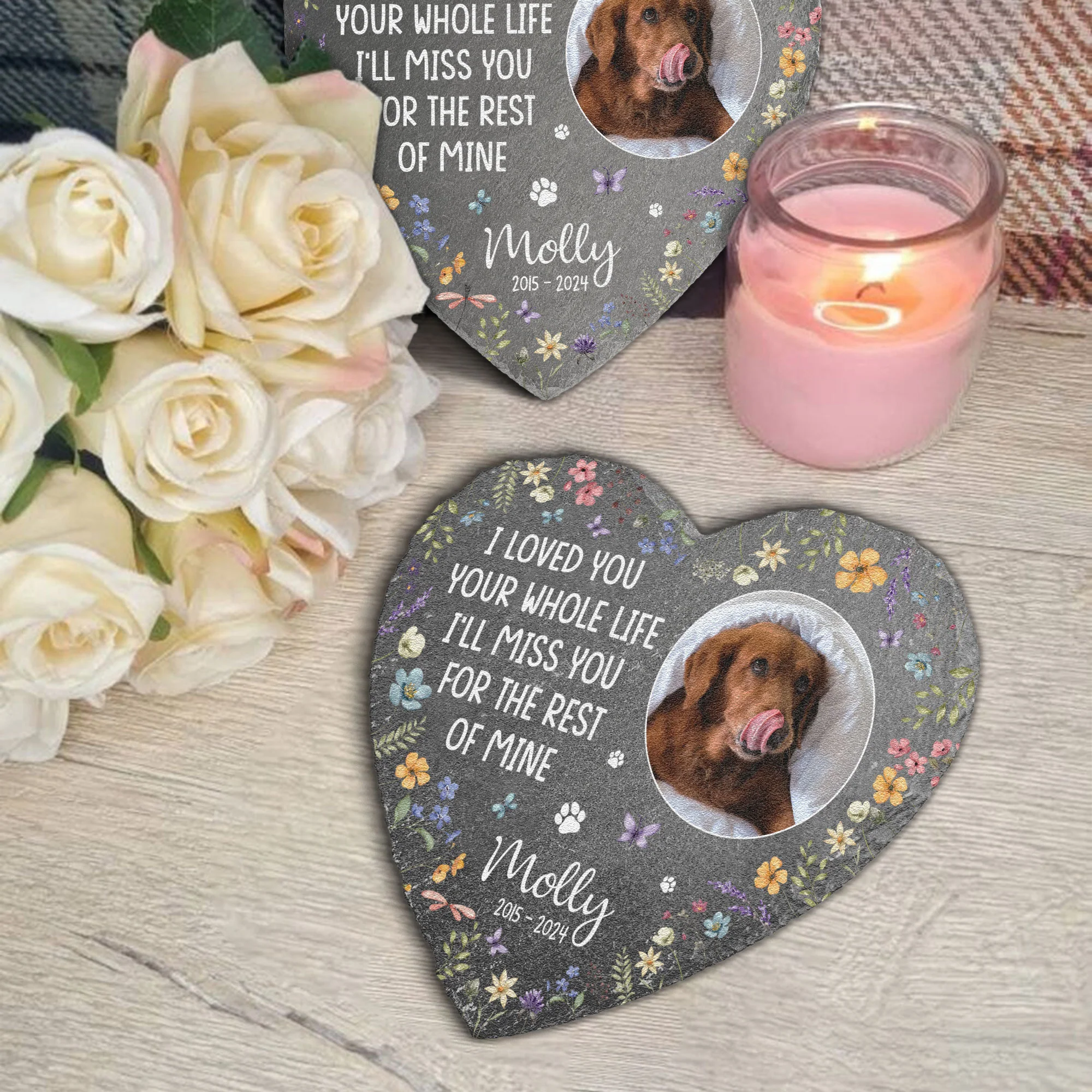 I Loved You Your Whole Life Pet Loss Floral- Personalized Photo Garden Stone - Image 2