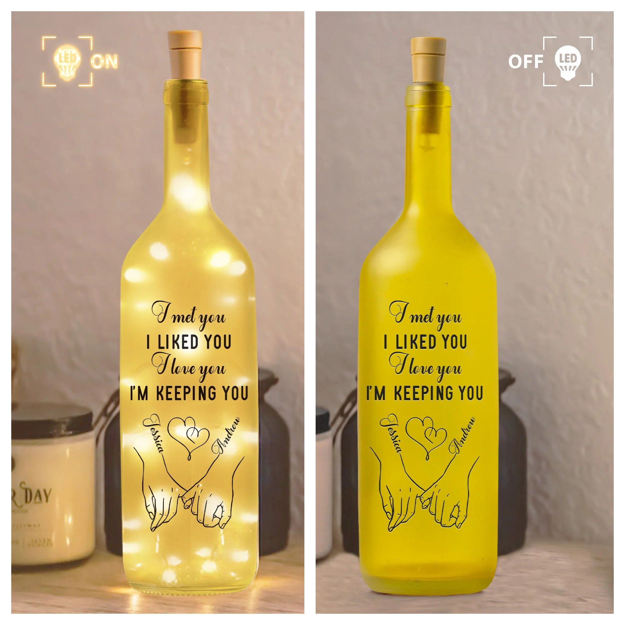 I Met You I Liked You I Love You Couple Anniversary Gift - Personalized Bottle Lamp - Image 6