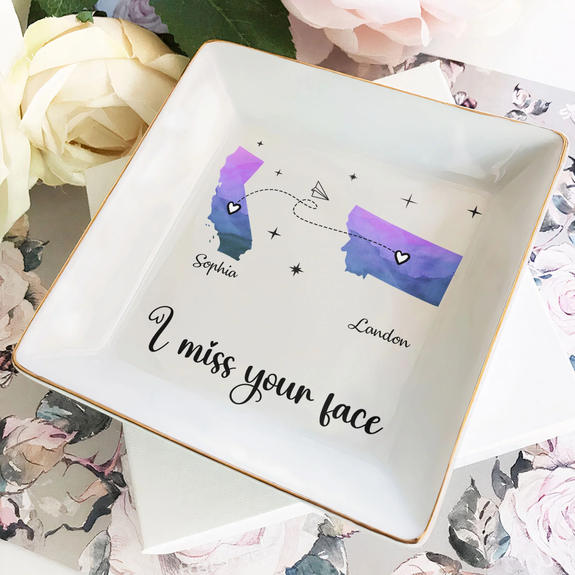 I Miss Your Face - Custom Multiple States - Personalized Jewelry Dish - Image 2
