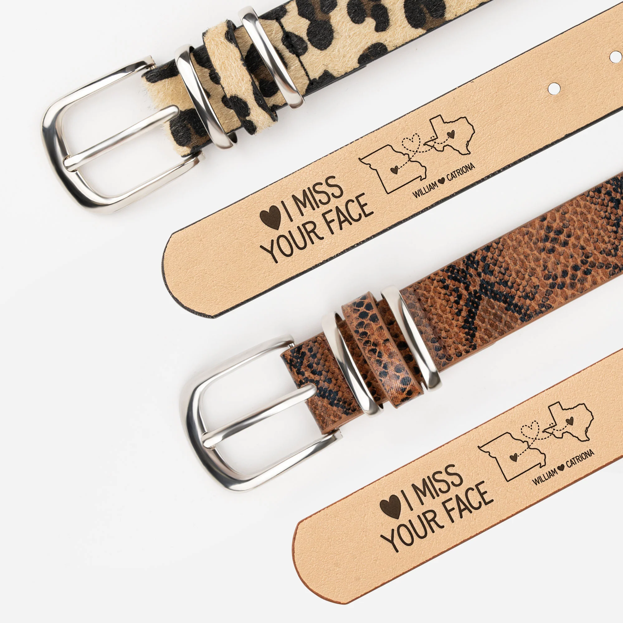 I Miss Your Face - Personalized Animal Print Leather Belt - Image 4