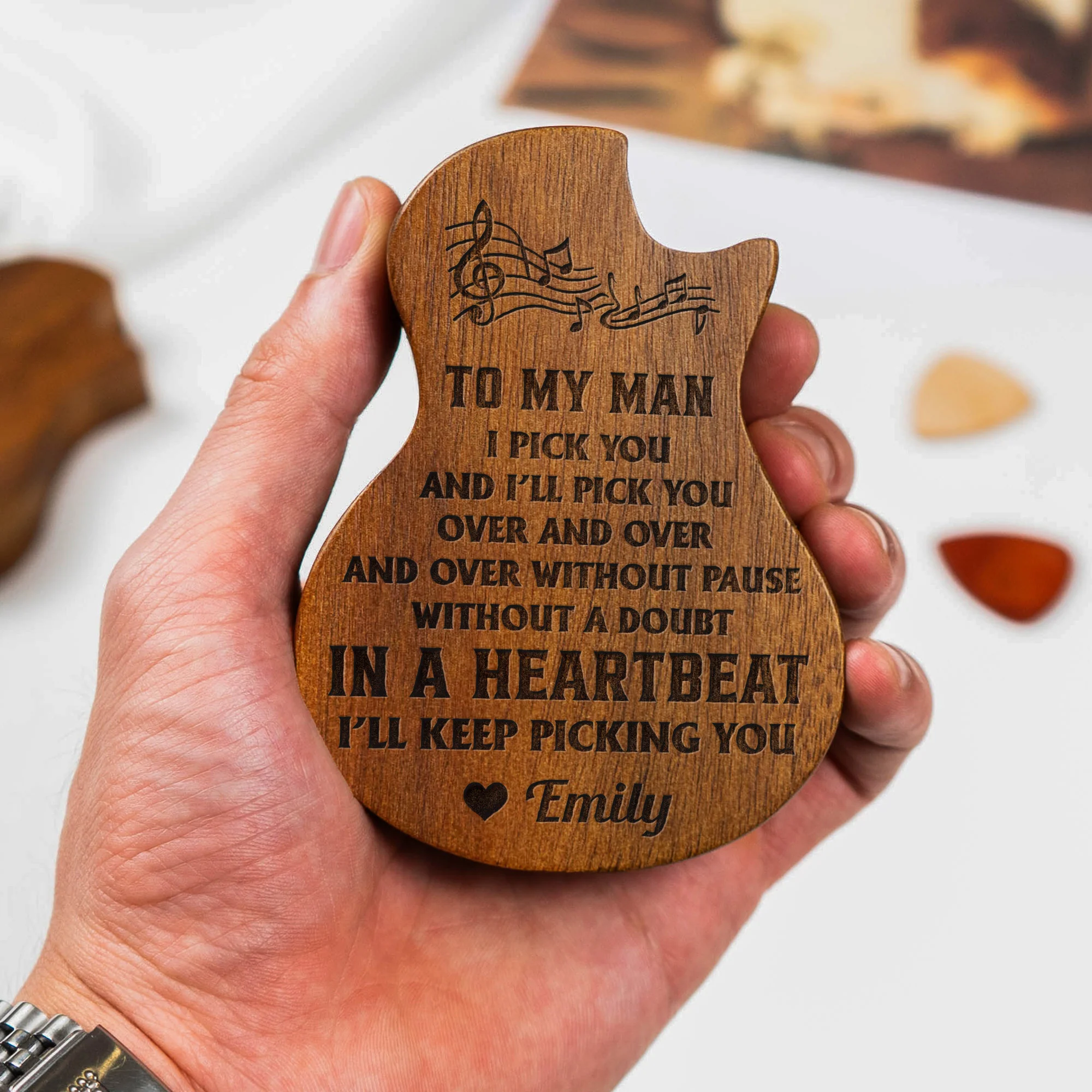 I Pick You And I'll Pick You - Personalized Wooden Guitar Pick Box - Image 4