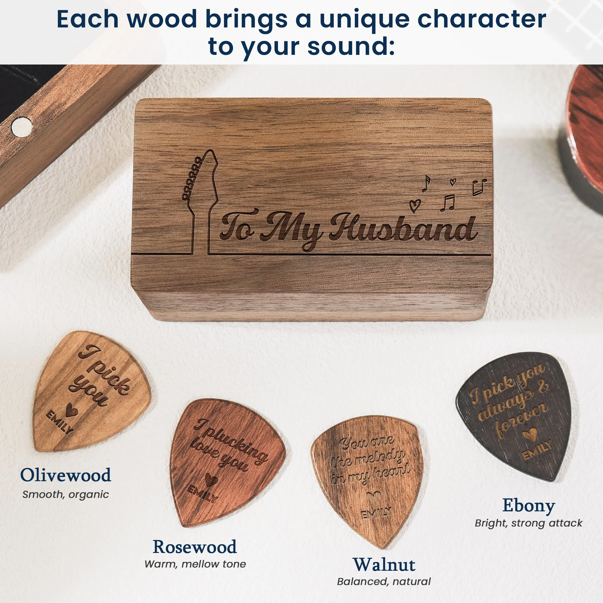 I Pick You - Personalized Wooden Guitar Pick Box - Image 2