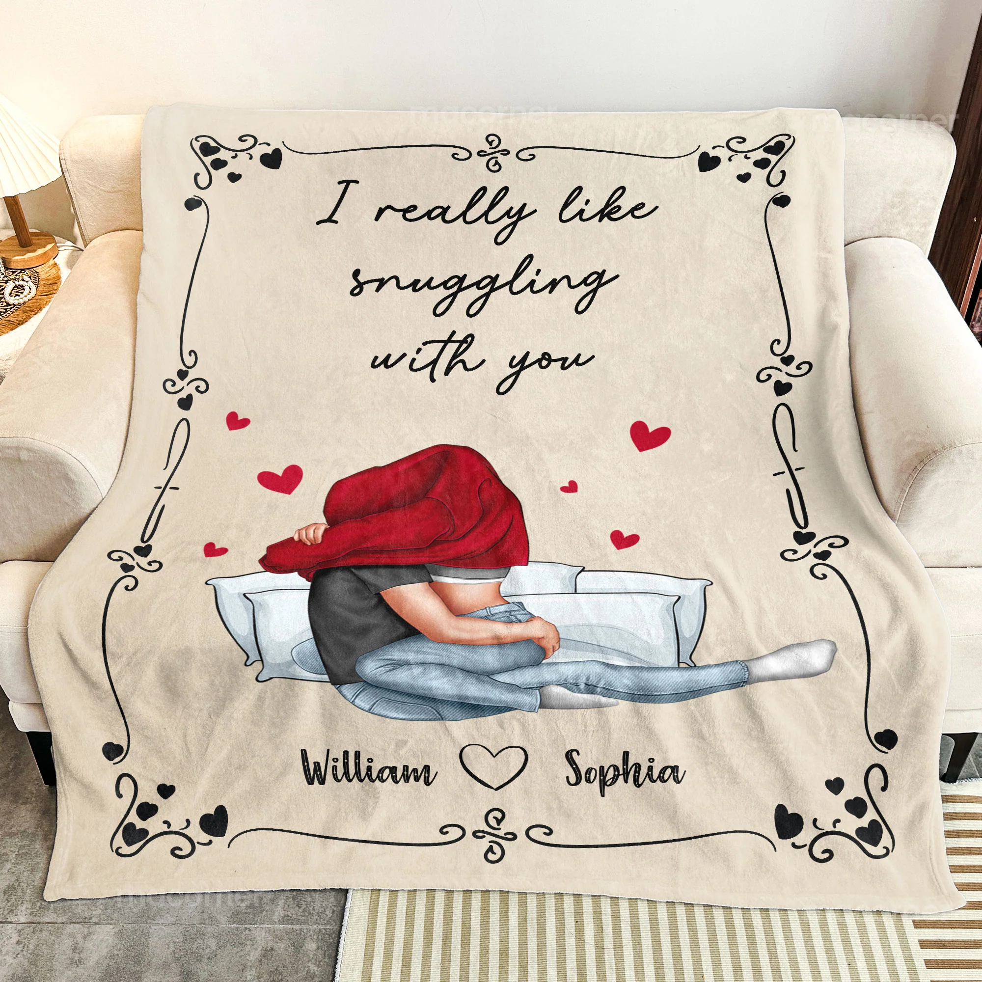 I Really Like Snuggling With You - Personalized Blanket - Image 3