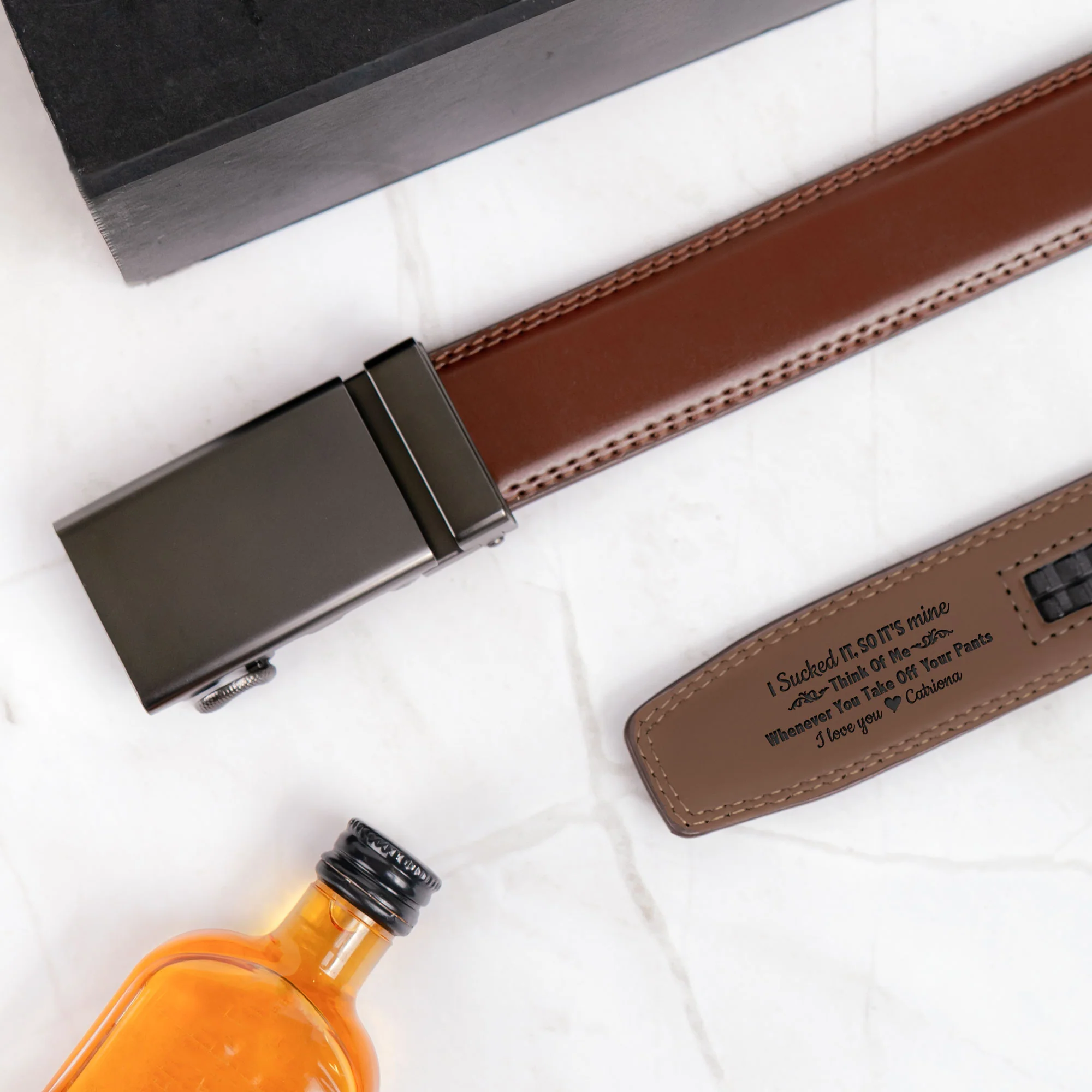 I Sucked It So It's Mine Naughty Gifts For Him Husband BF - Personalized Leather Belt With Engraved Buckle - Image 4