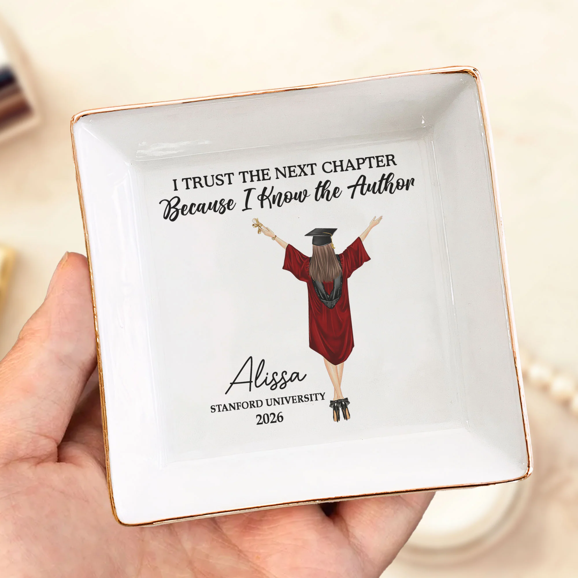 I Trust The Next Chapter Because I Know The Author - Personalized Jewelry Dish - Image 2