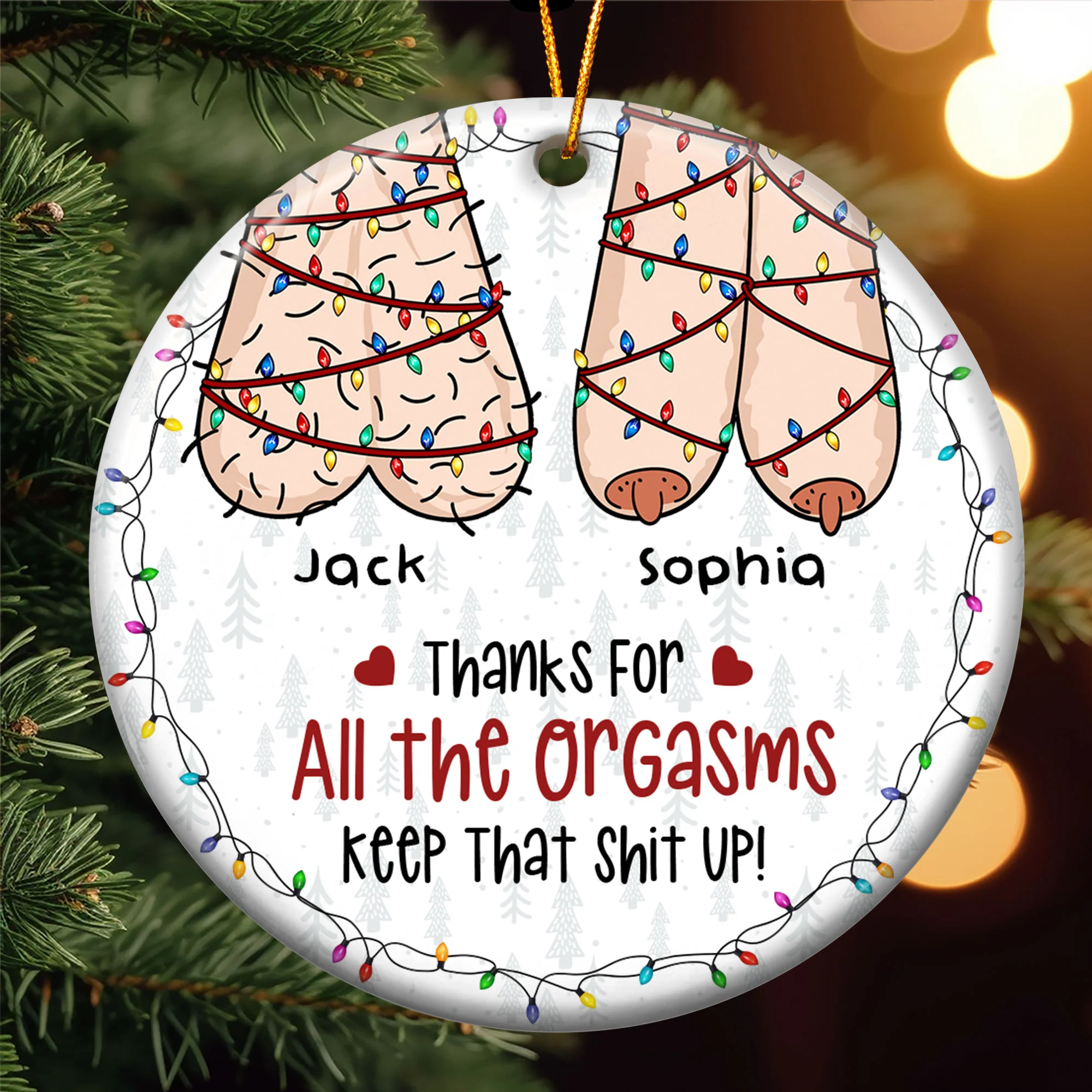 I Want To Grow Old With You Funny Christmas Couples - Personalized Ceramic Ornament - Image 2