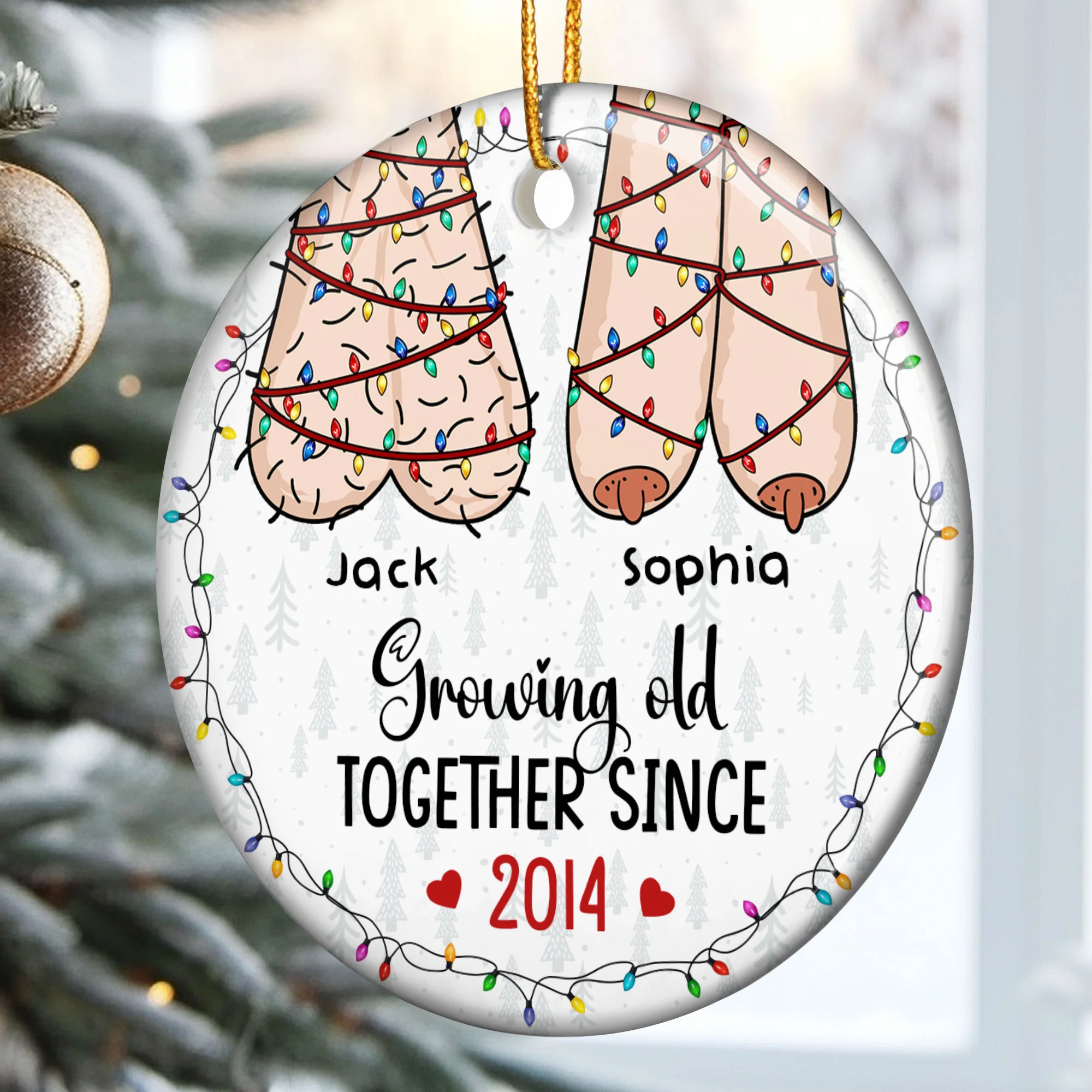 I Want To Grow Old With You Funny Christmas Couples - Personalized Ceramic Ornament - Image 3