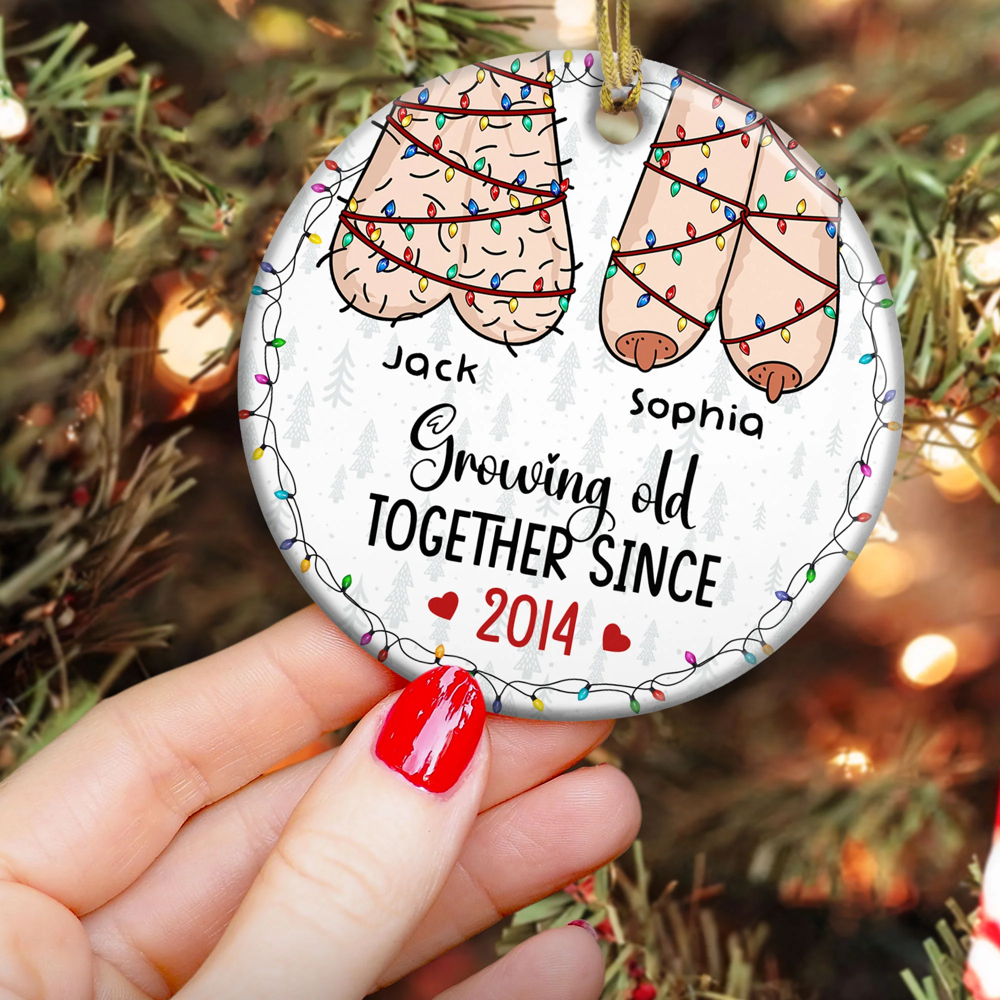 I Want To Grow Old With You Funny Christmas Couples - Personalized Ceramic Ornament - Image 4