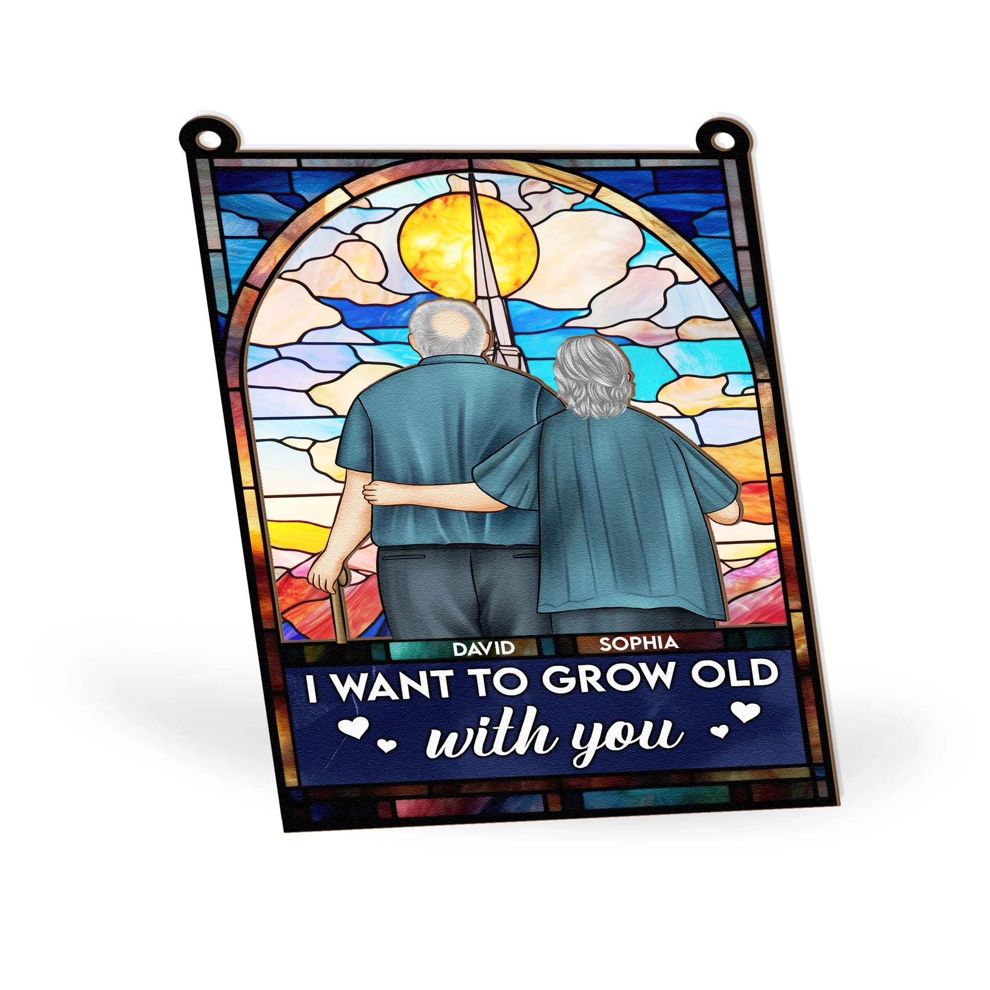 I Want To Grow Old With You - Personalized Window Hanging Suncatcher Ornament - Image 4