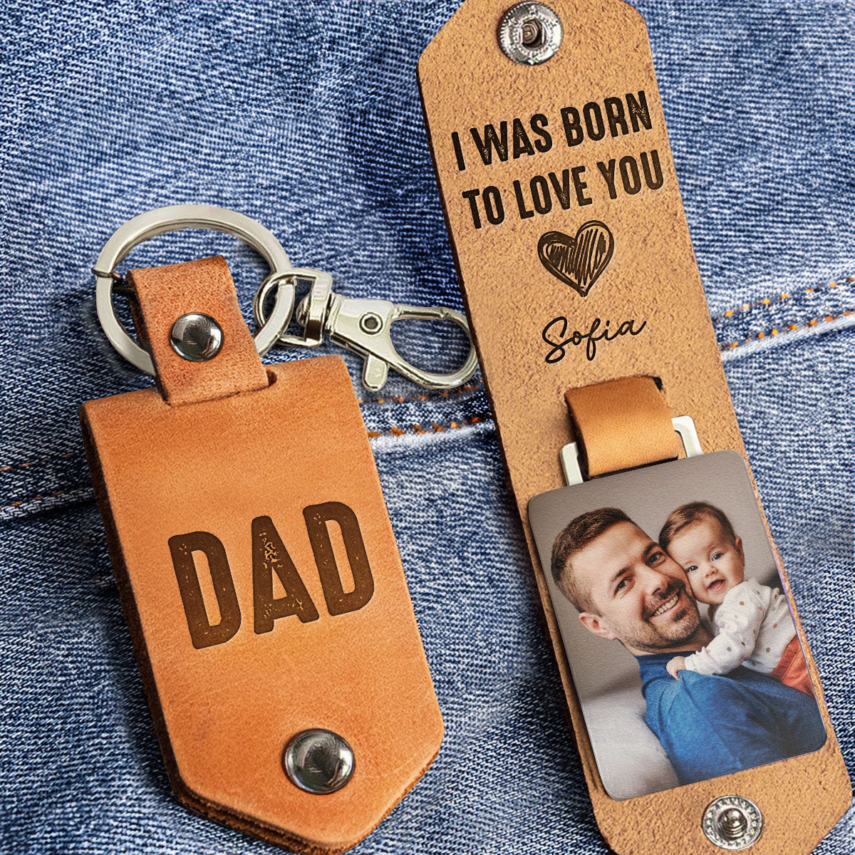 I Was Born To Love You - Personalized Leather Photo Keychain - Image 2