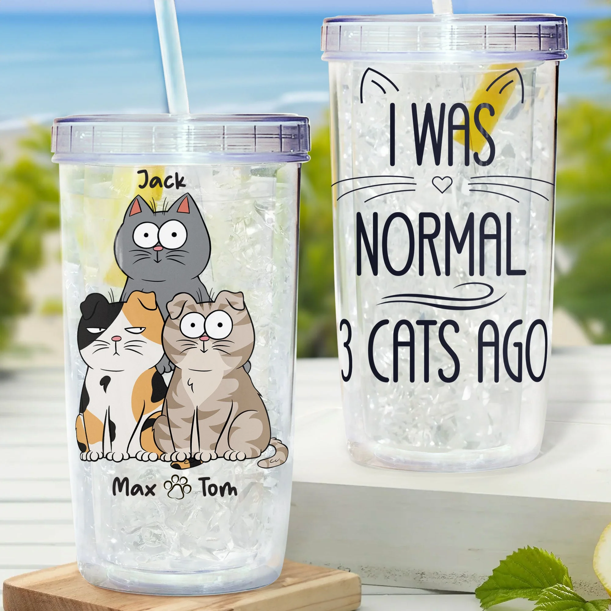 I Was Normal Cat Ago - Personalized Acrylic Tumbler With Straw - Image 2