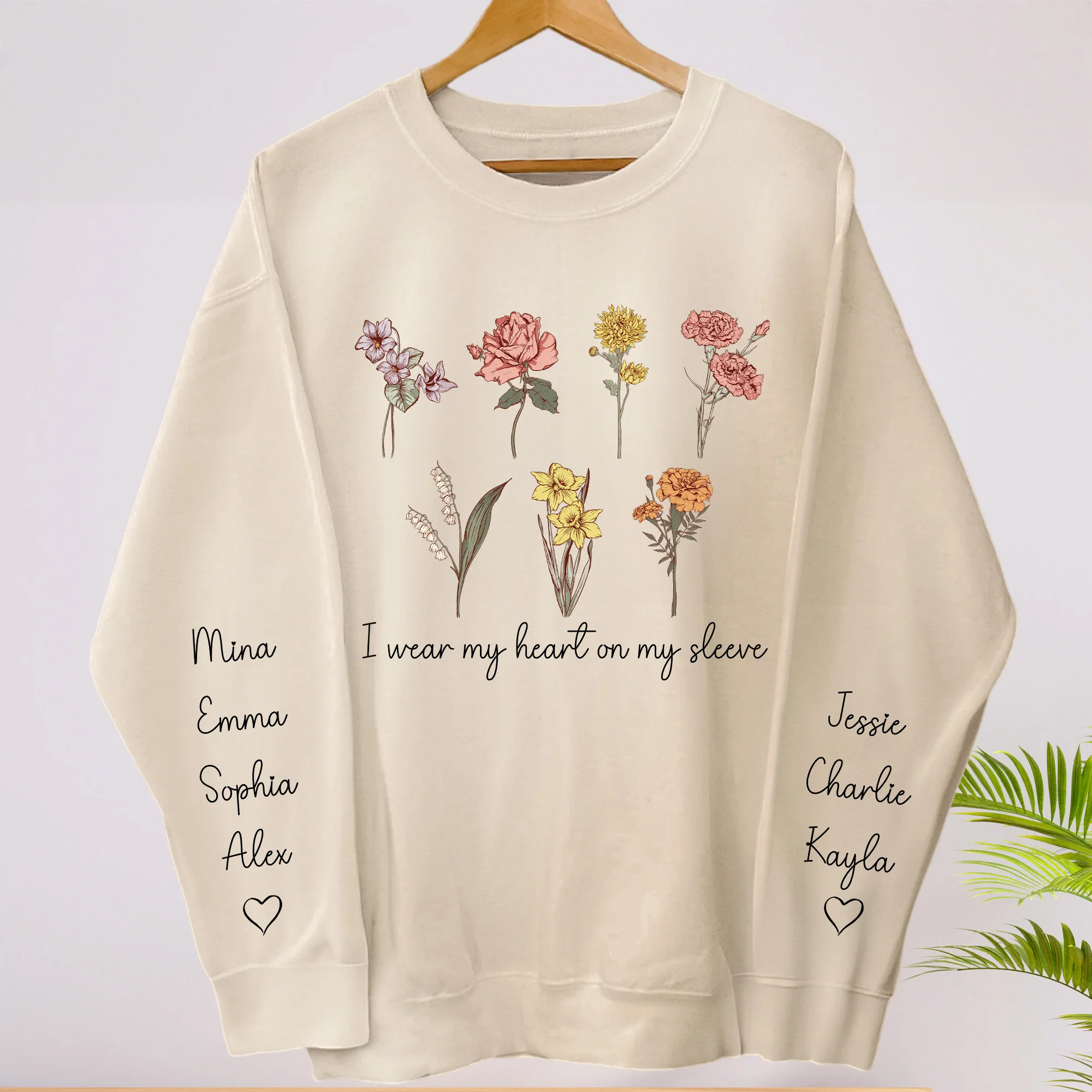 I Wear My Heart On My Sleeve Birth Month Flowers - Personalized Sweatshirt - Image 3