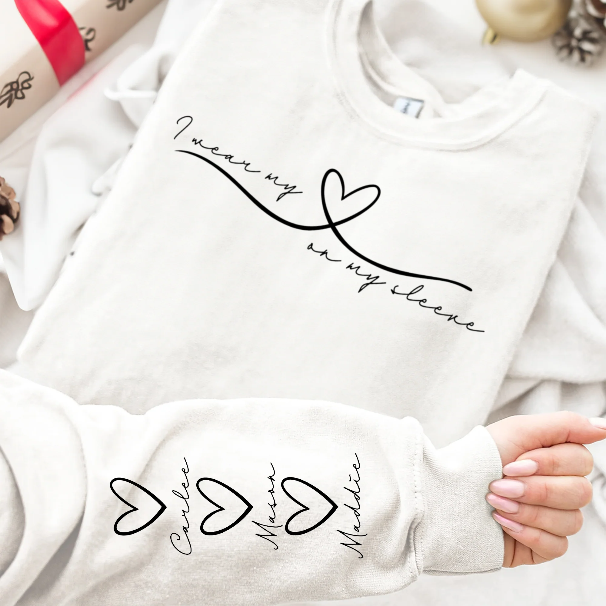 I Wear My Heart On My Sleeve Mother's Day Gift For Mom, Grandma, Auntie - Personalized Sweatshirt - Image 4