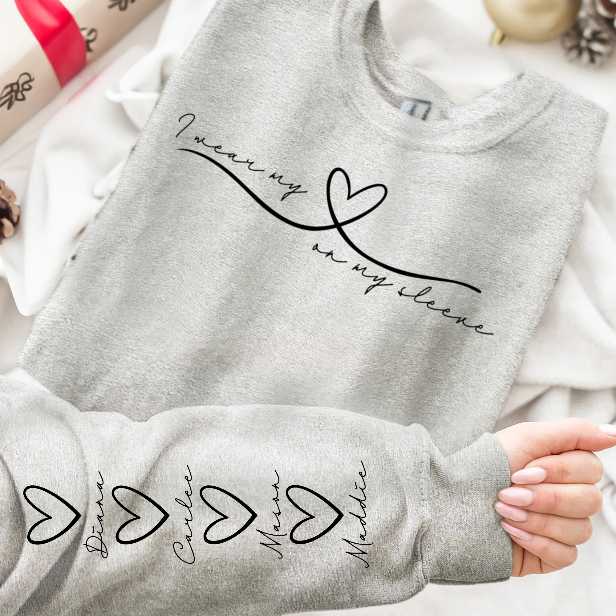 I Wear My Heart On My Sleeve Mother's Day Gift For Mom, Grandma, Auntie Ver 2 - Personalized Sweatshirt - Image 2