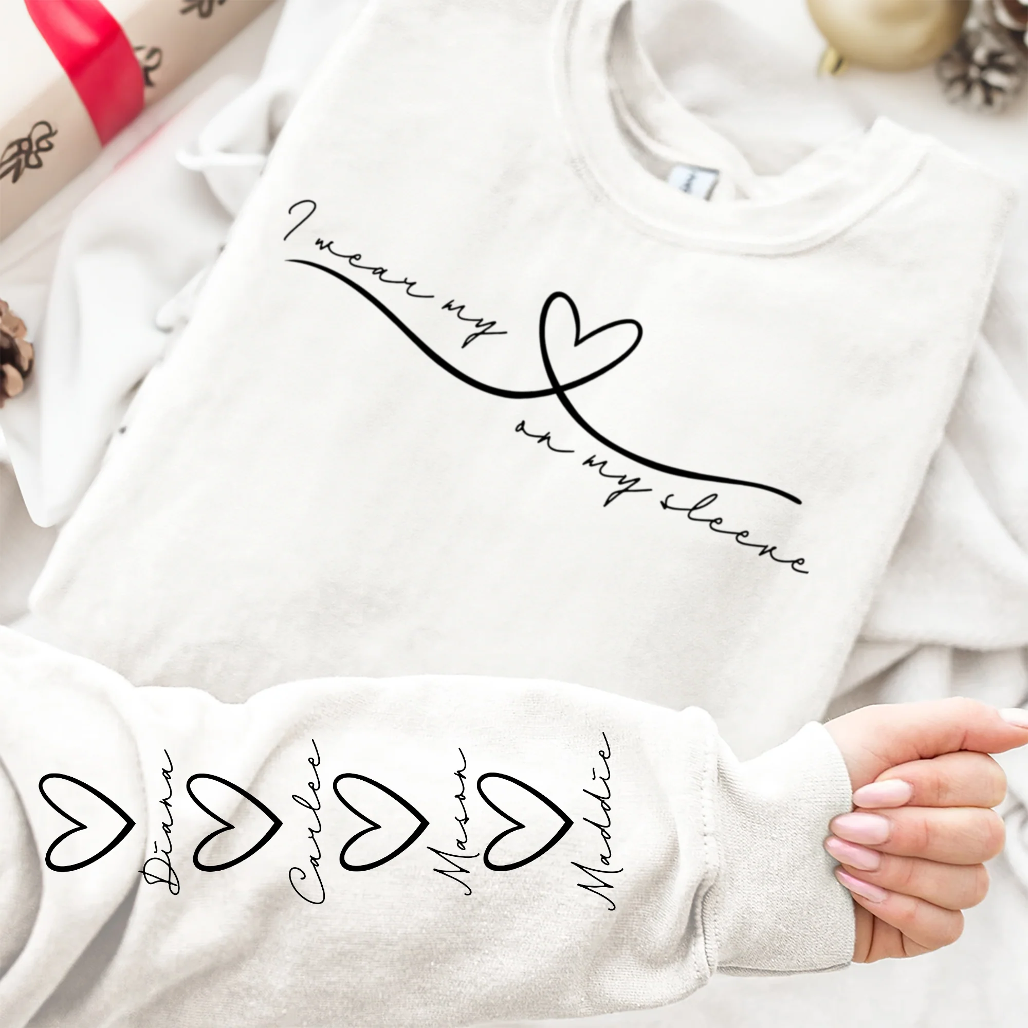 I Wear My Heart On My Sleeve Mother's Day Gift For Mom, Grandma, Auntie Ver 2 - Personalized Sweatshirt - Image 4