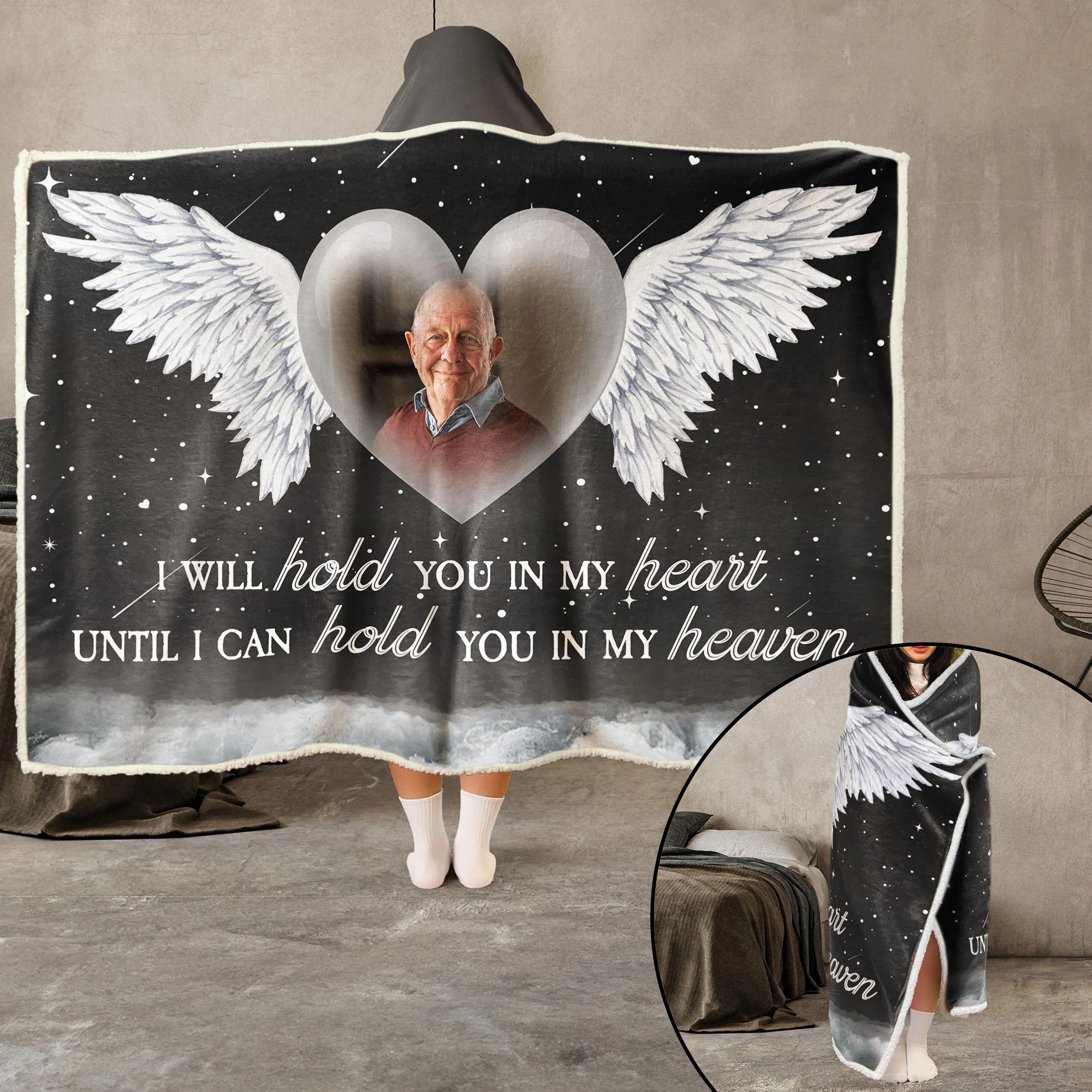 I Will Hold You In My Heart - Personalized Photo Wearable Blanket Hoodie - Image 4